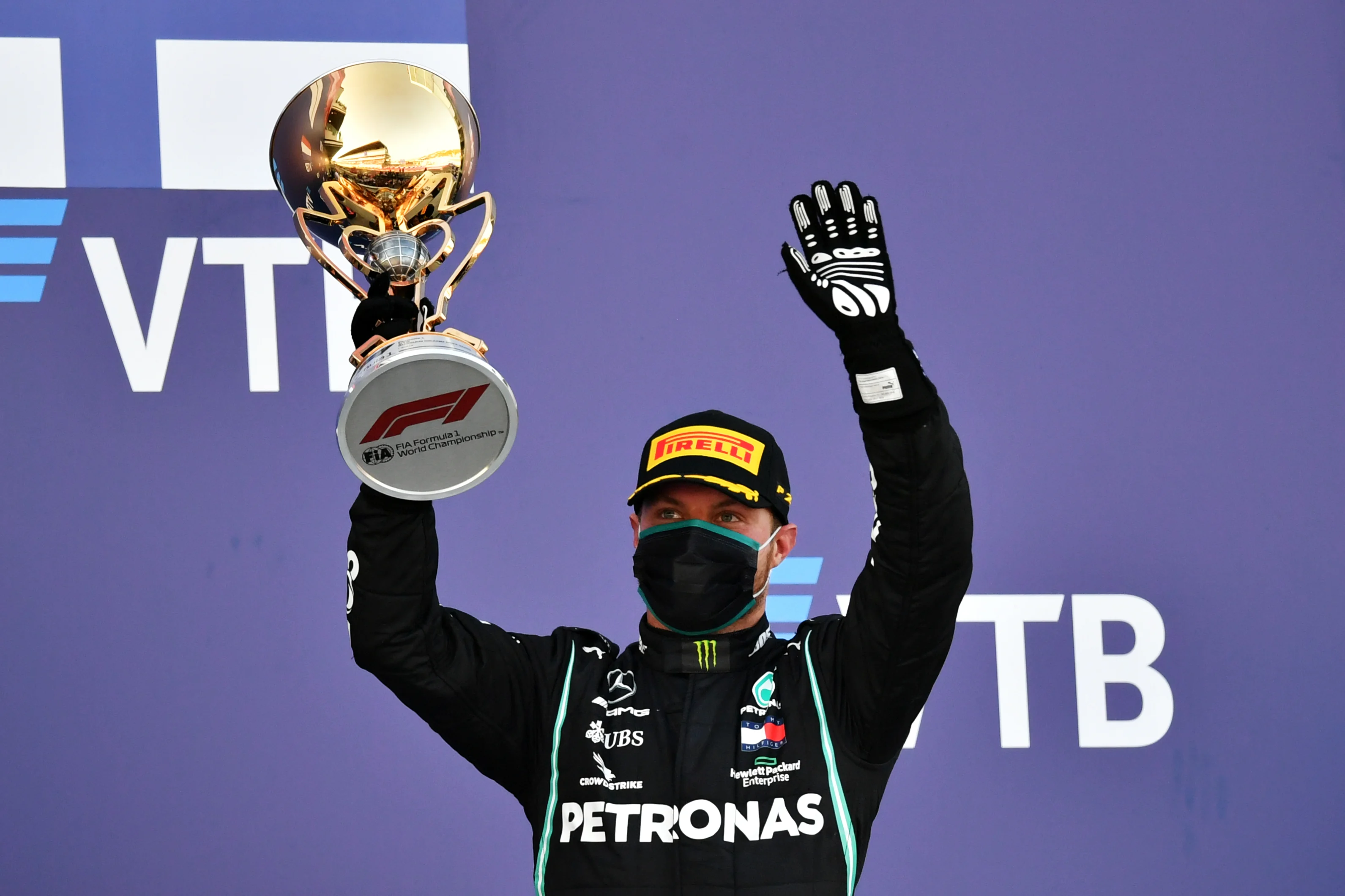 SOCHI, RUSSIA - SEPTEMBER 27: Race winner Valtteri Bottas of Finland and Mercedes GP celebrates on