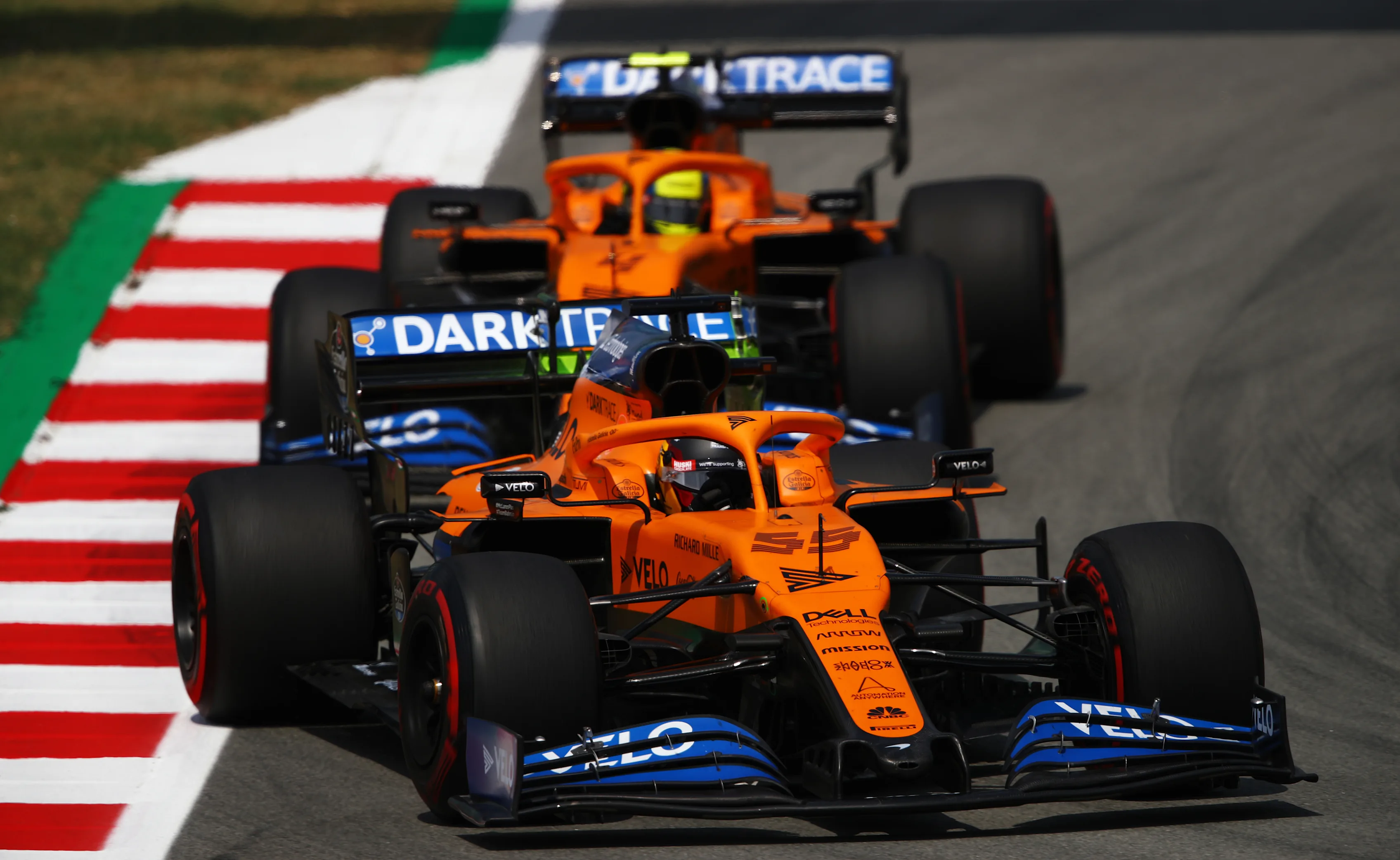 BARCELONA, SPAIN - AUGUST 14: Carlos Sainz of Spain driving the (55) McLaren F1 Team MCL35 Renault