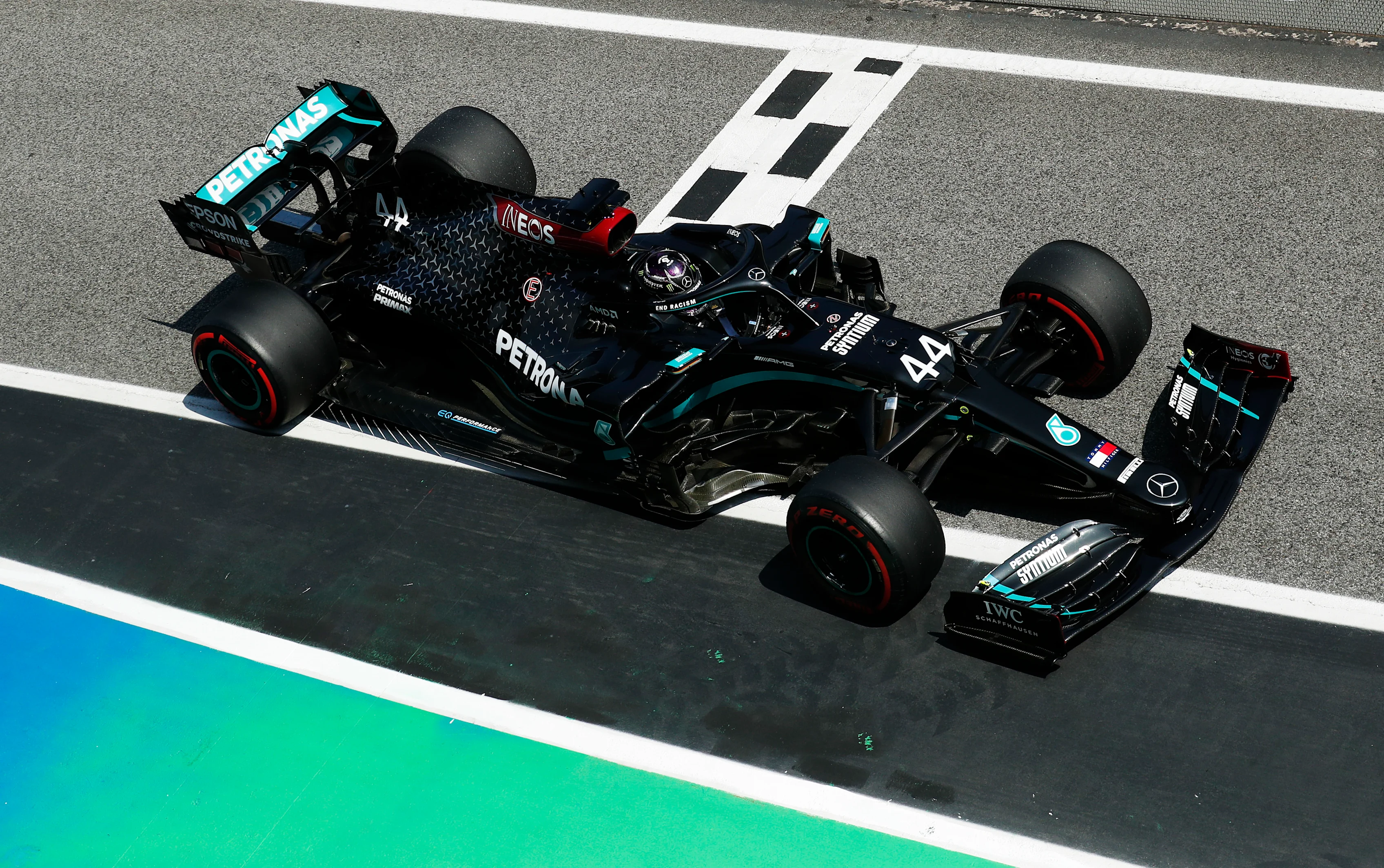 BARCELONA, SPAIN - AUGUST 15: Lewis Hamilton of Great Britain driving the (44) Mercedes AMG