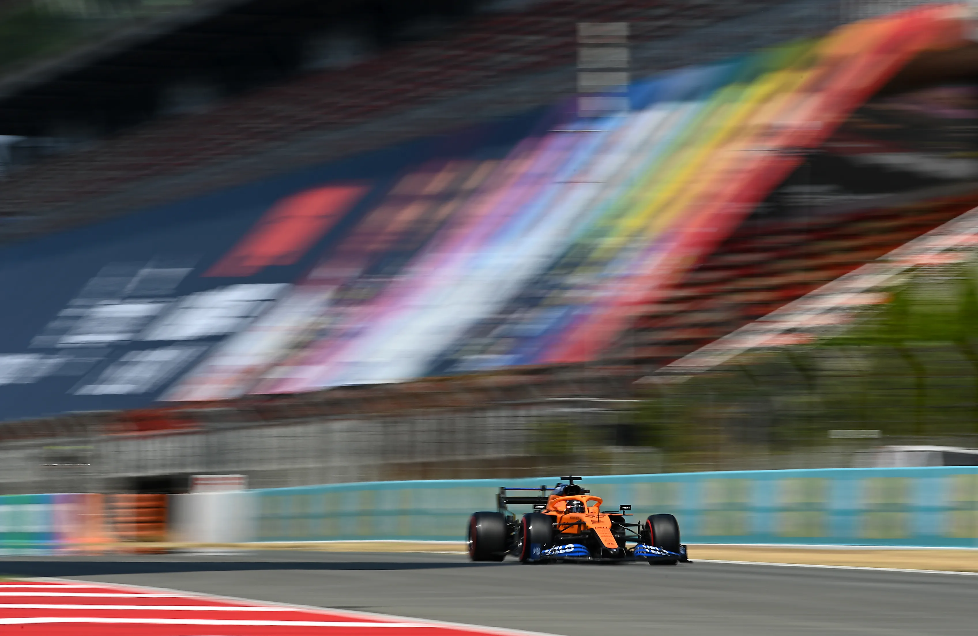 BARCELONA, SPAIN - AUGUST 15: Carlos Sainz of Spain driving the (55) McLaren F1 Team MCL35 Renault