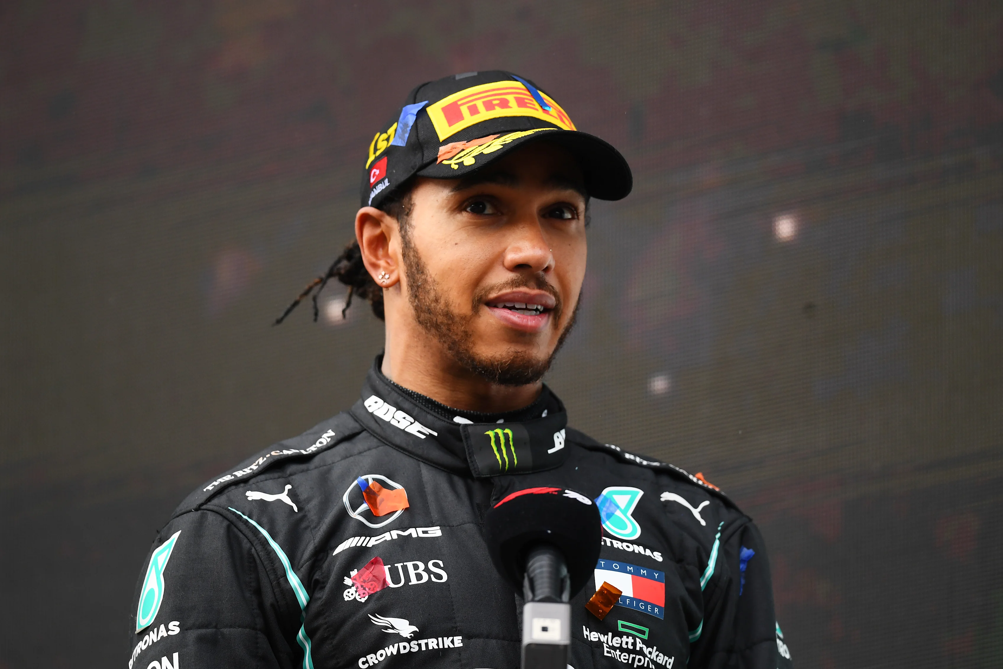 ISTANBUL, TURKEY - NOVEMBER 15: Race winner Lewis Hamilton of Great Britain and Mercedes GP talks