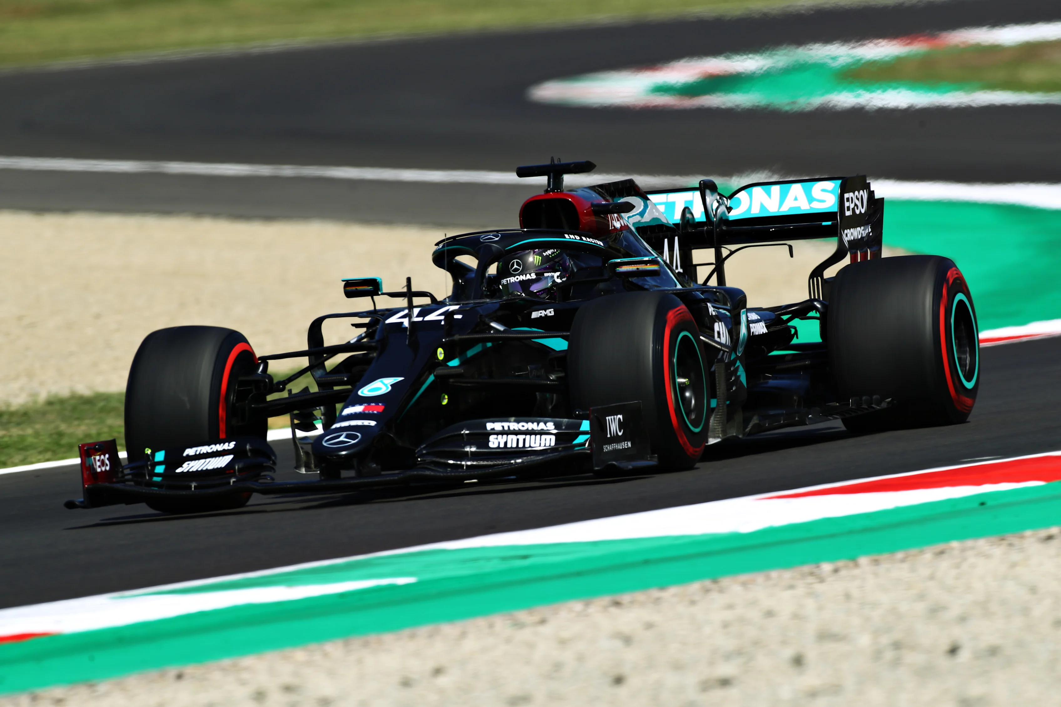 SCARPERIA, ITALY - SEPTEMBER 12: Lewis Hamilton of Great Britain driving the (44) Mercedes AMG