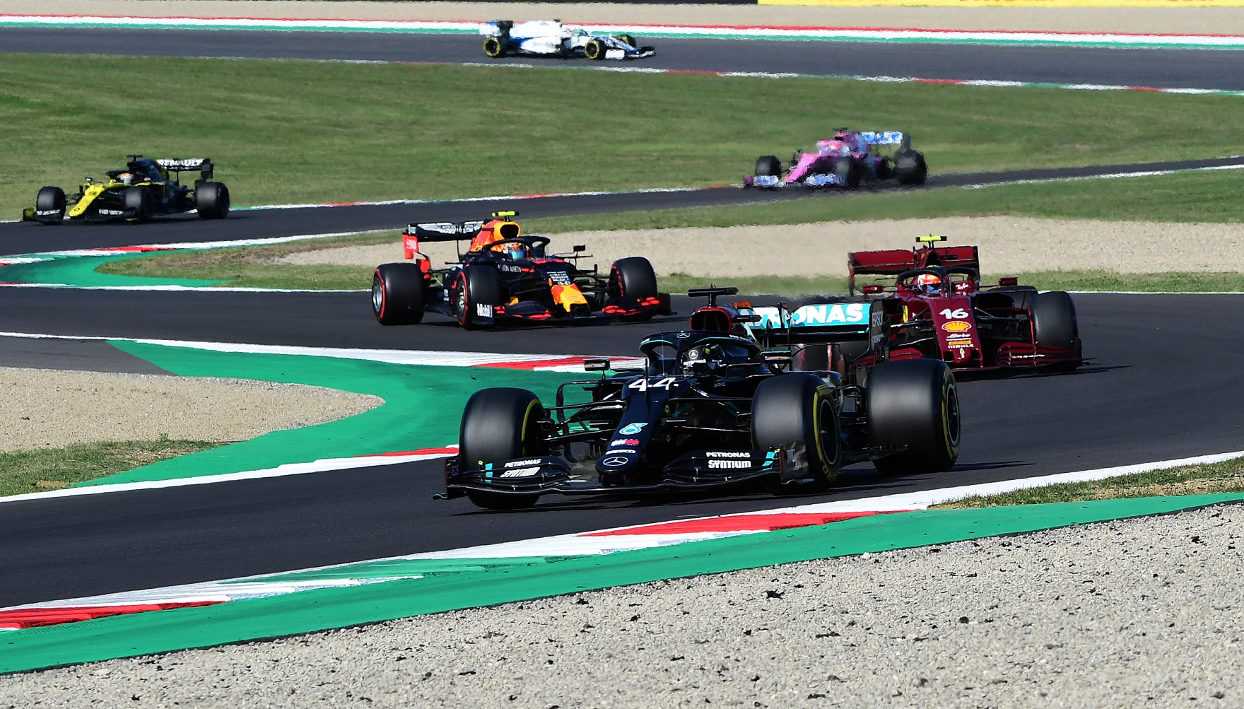 SCARPERIA, ITALY - SEPTEMBER 13: Lewis Hamilton of Great Britain driving the (44) Mercedes AMG