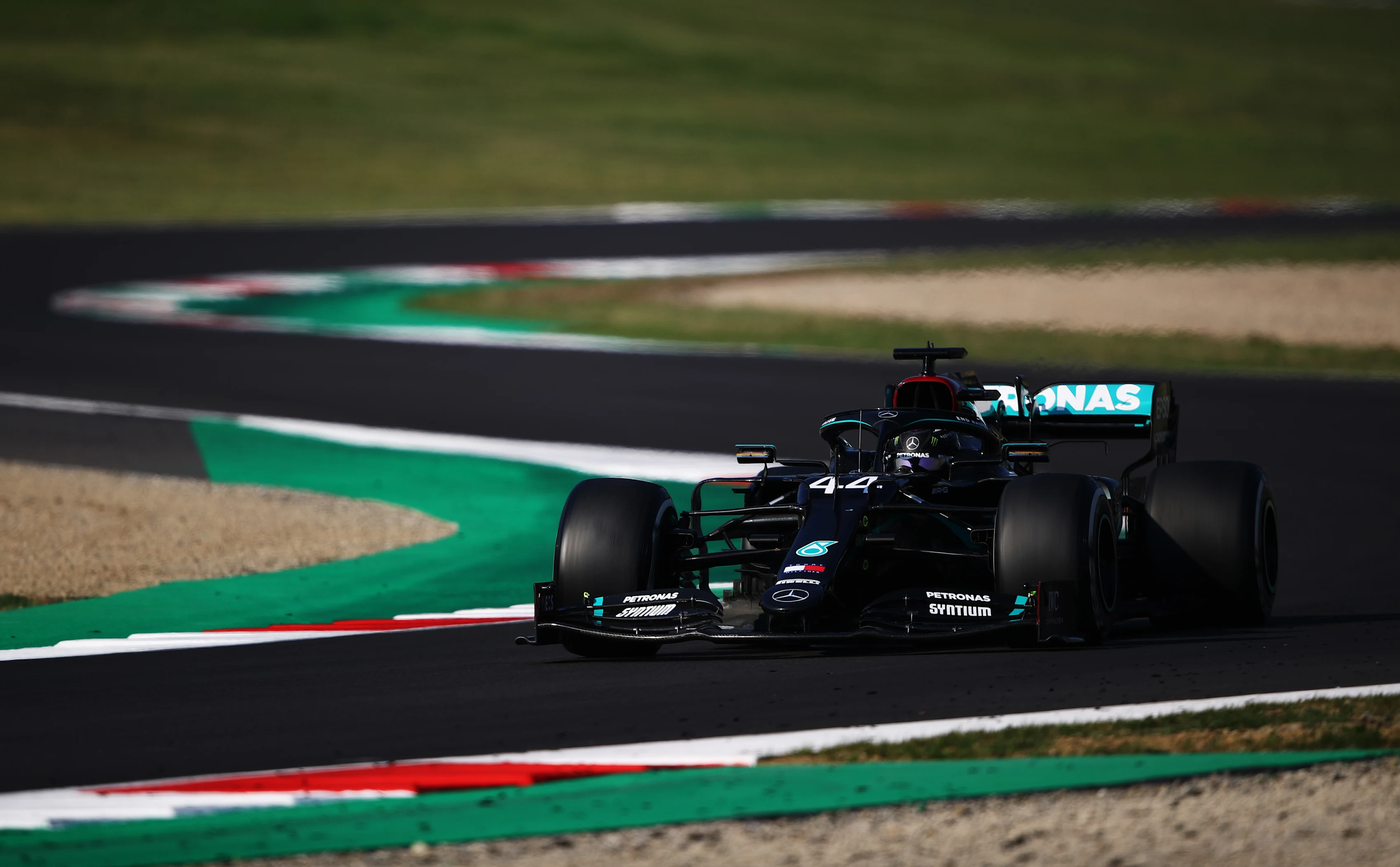 SCARPERIA, ITALY - SEPTEMBER 13: Lewis Hamilton of Great Britain driving the (44) Mercedes AMG