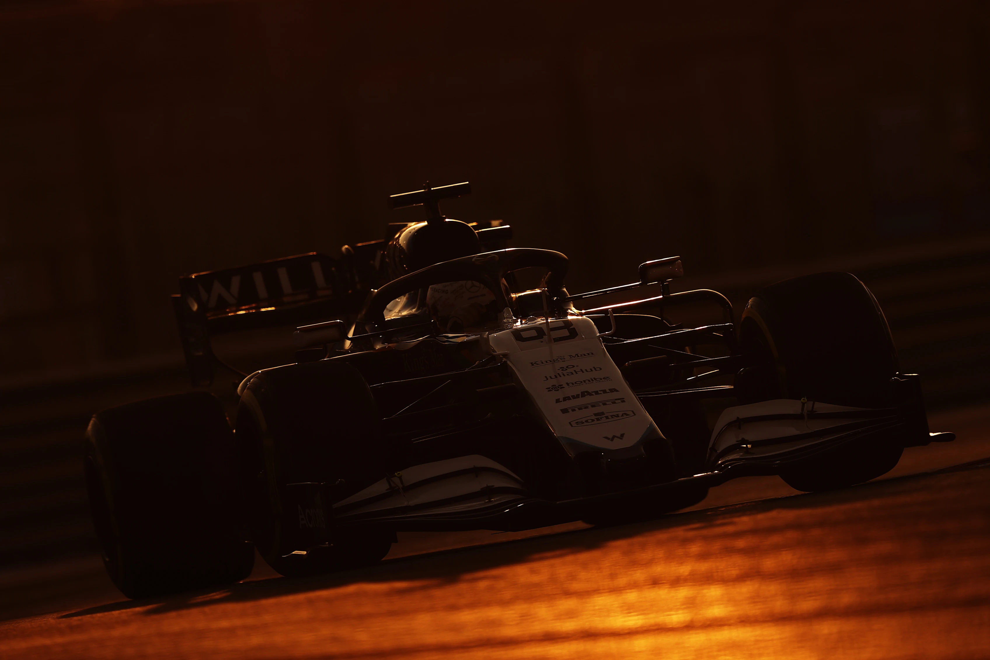 ABU DHABI, UNITED ARAB EMIRATES - DECEMBER 10: George Russell of Great Britain driving the (63) Williams Racing FW43B Mercedes during practice ahead of the F1 Grand Prix of Abu Dhabi at Yas Marina Circuit on December 10, 2021 in Abu Dhabi, United Arab Emirates. (Photo by Lars Baron/Getty Images)