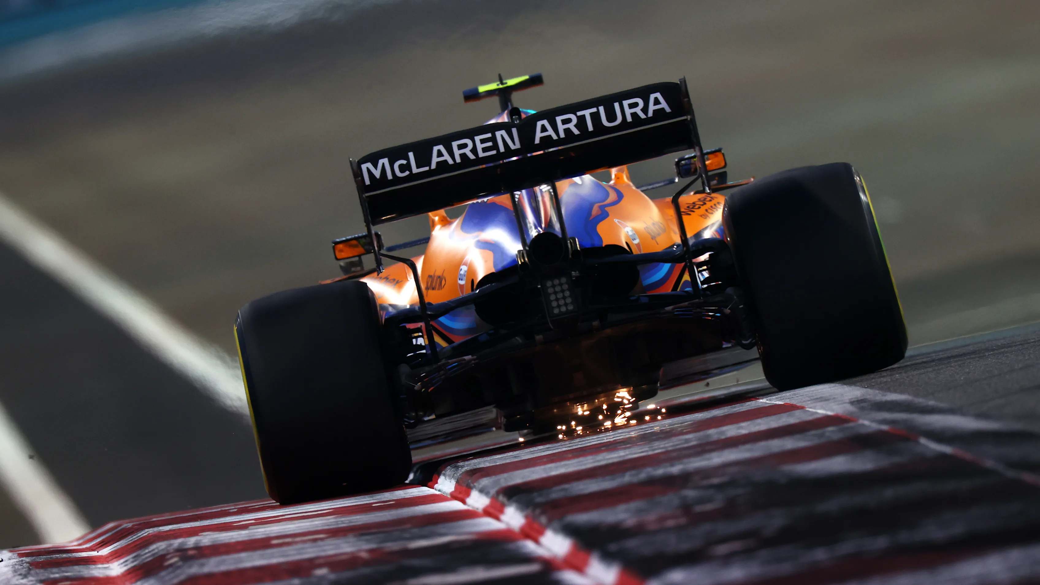 ABU DHABI, UNITED ARAB EMIRATES - DECEMBER 10:Lando Norris of Great Britain driving the (4) McLaren F1 Team MCL35M Mercedes  during practice ahead of the F1 Grand Prix of Abu Dhabi at Yas Marina Circuit on December 10, 2021 in Abu Dhabi, United Arab Emirates. (Photo by Dan Istitene - Formula 1/Formula 1 via Getty Images)