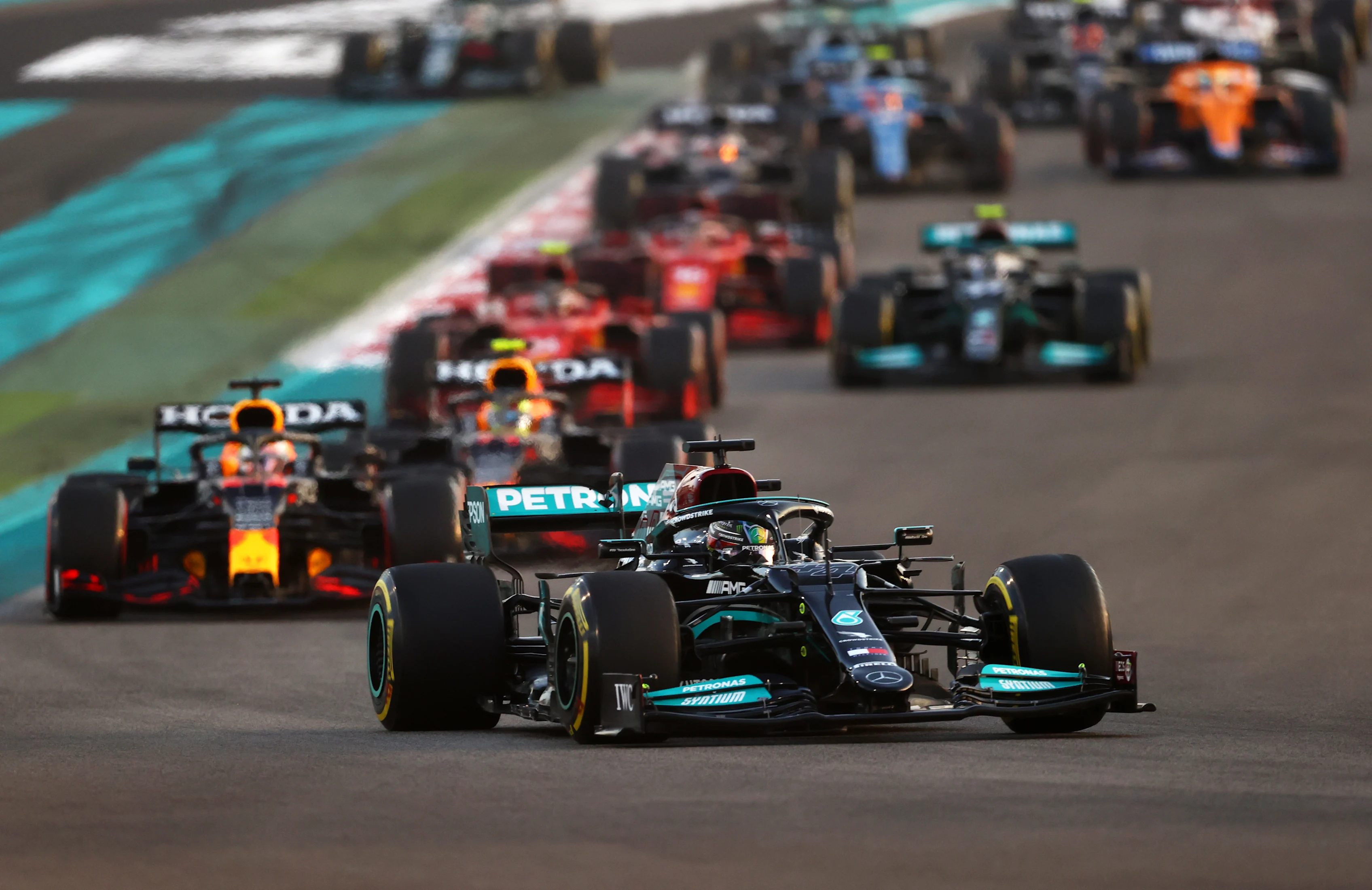 ABU DHABI, UNITED ARAB EMIRATES - DECEMBER 12: Lewis Hamilton of Great Britain driving the (44)