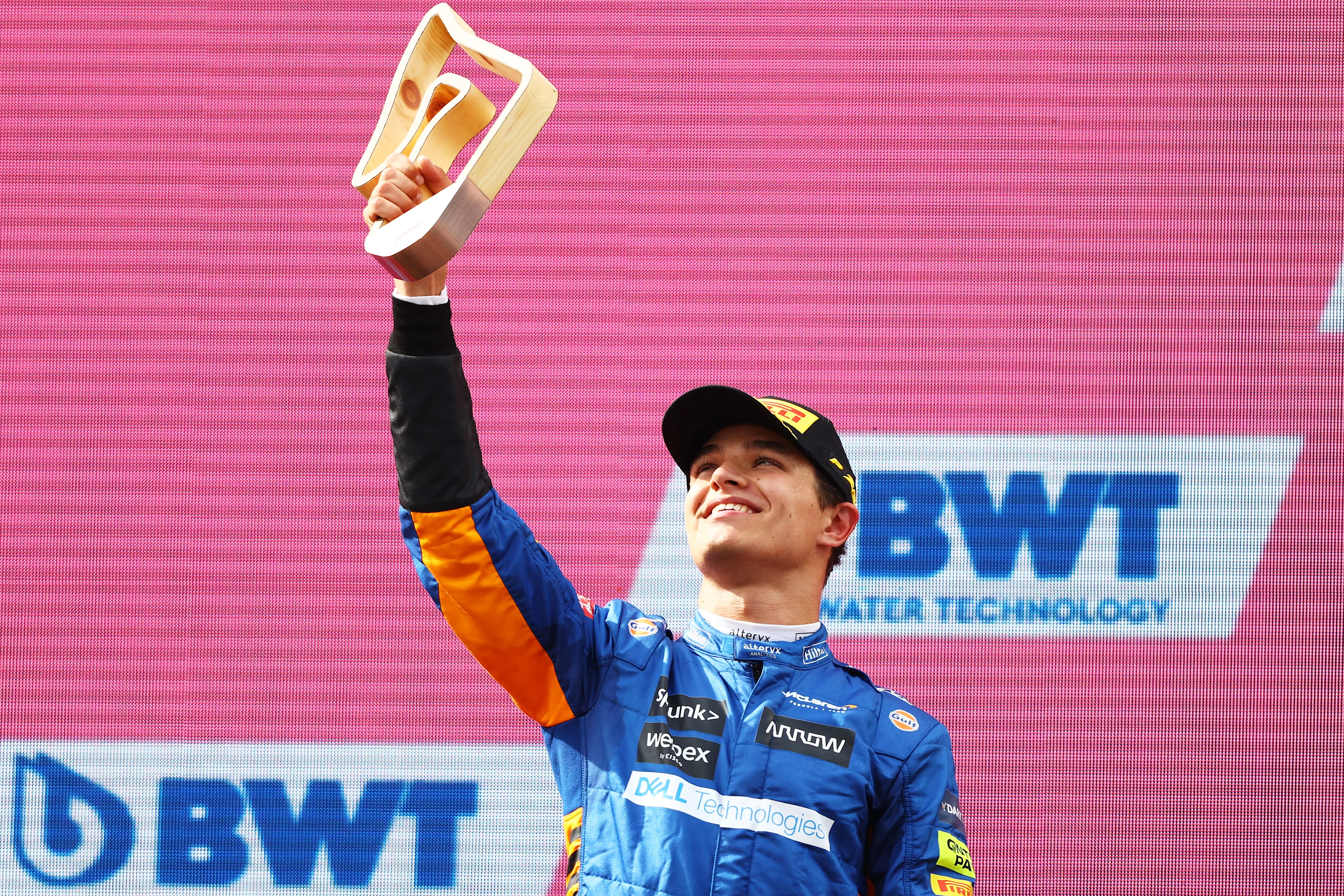 SPIELBERG, AUSTRIA - JULY 04: Third placed Lando Norris of Great Britain and McLaren F1 celebrates