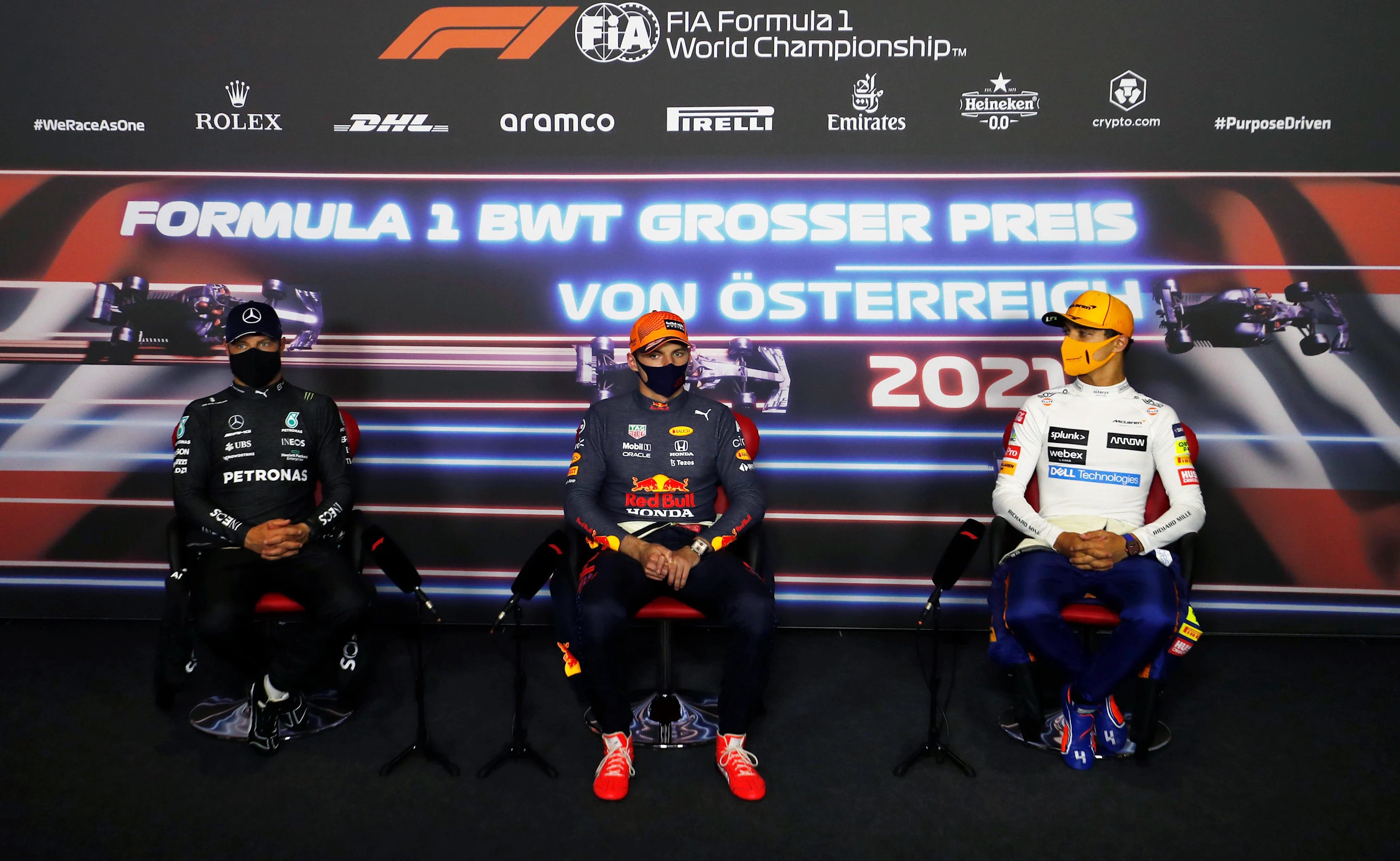 SPIELBERG, AUSTRIA - JULY 04: Race winner Max Verstappen of Netherlands and Red Bull Racing, Second
