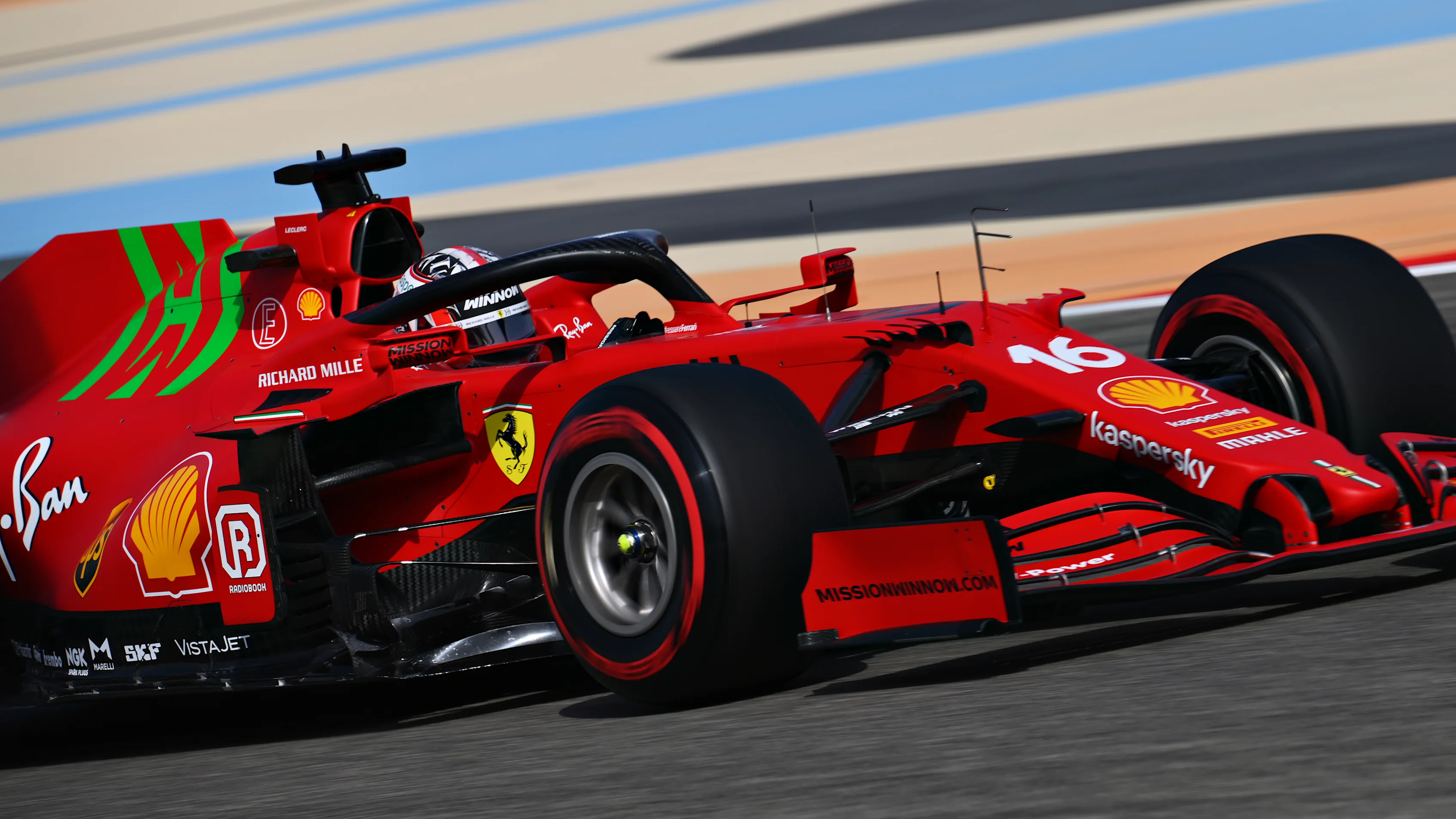 BAHRAIN, BAHRAIN - MARCH 26: Charles Leclerc of Monaco driving the (16) Scuderia Ferrari SF21