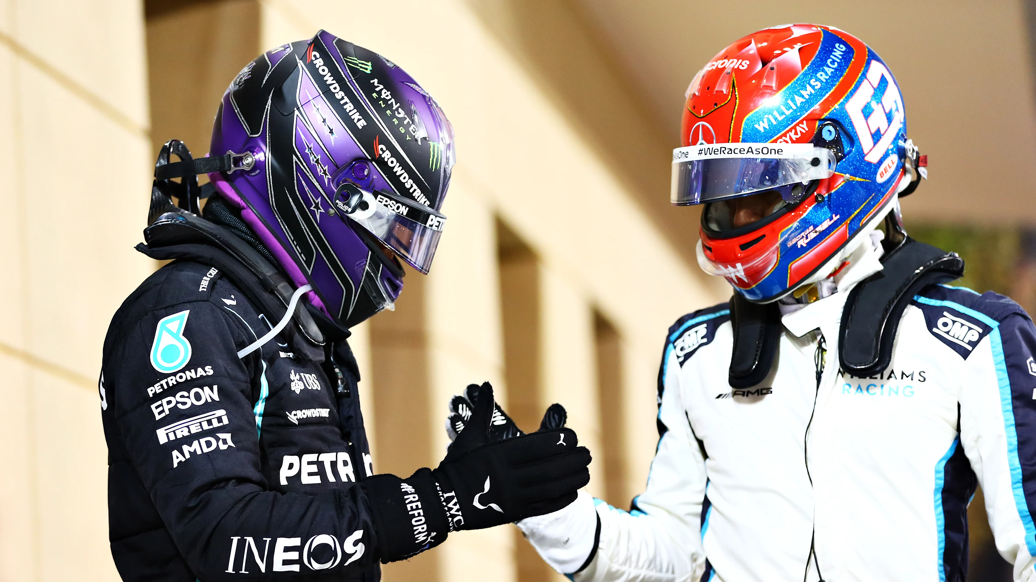 BAHRAIN, BAHRAIN - MARCH 28: Race winner Lewis Hamilton of Great Britain and Mercedes GP is