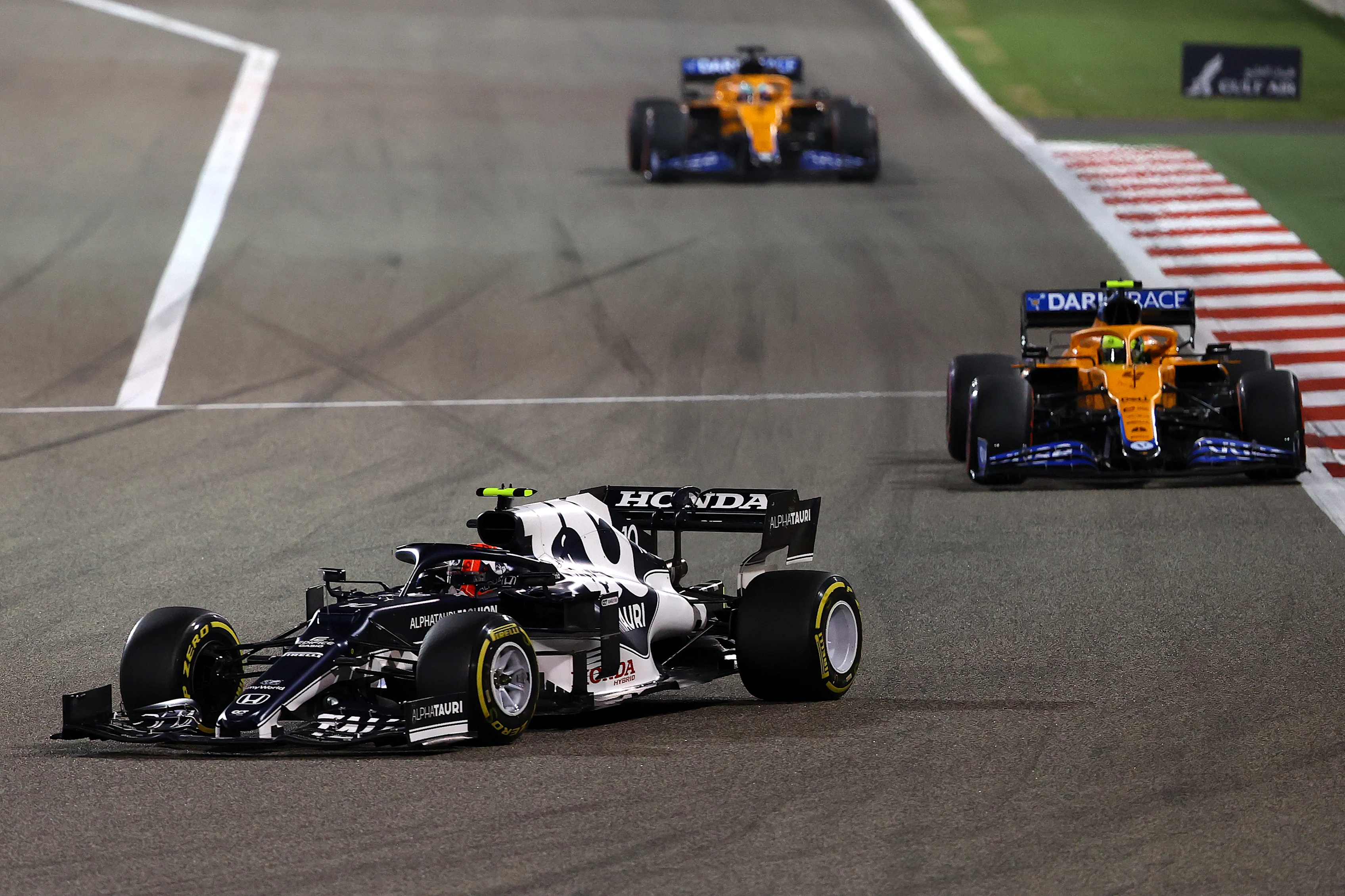 BAHRAIN, BAHRAIN - MARCH 28: Pierre Gasly of France driving the (10) Scuderia AlphaTauri AT02 Honda