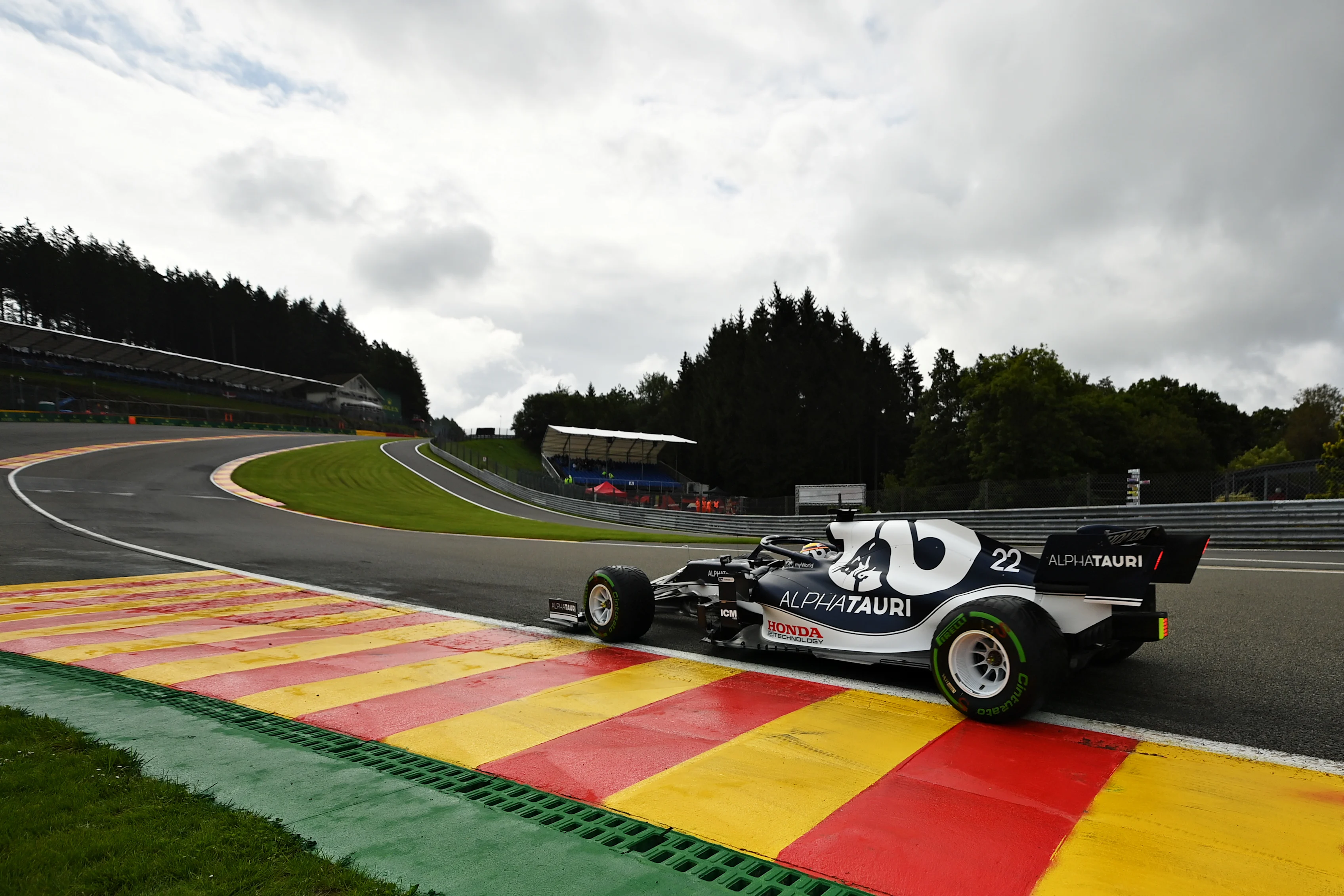 SPA, BELGIUM - AUGUST 27: Yuki Tsunoda of Japan driving the (22) Scuderia AlphaTauri AT02 Honda