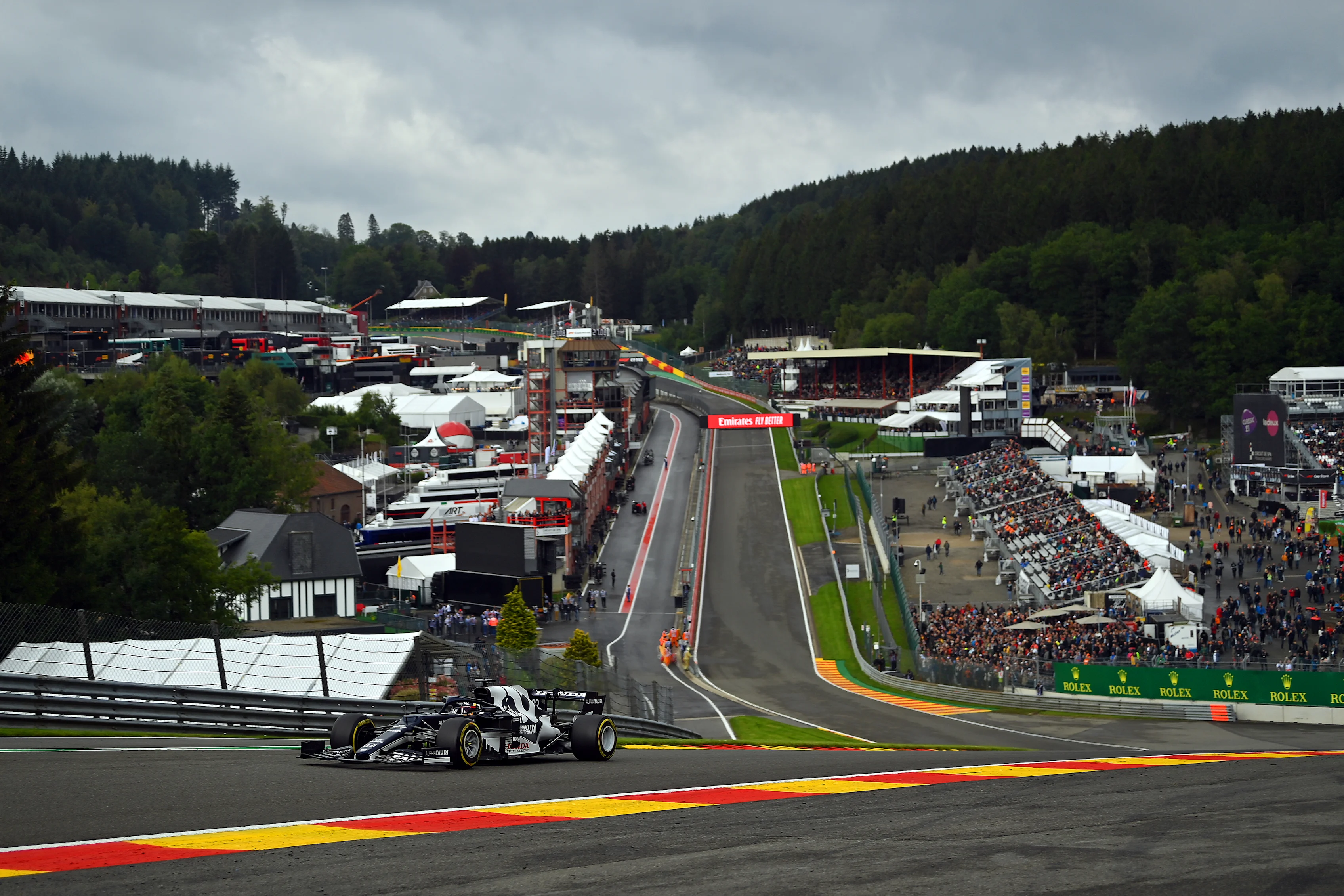 SPA, BELGIUM - AUGUST 27: Yuki Tsunoda of Japan driving the (22) Scuderia AlphaTauri AT02 Honda