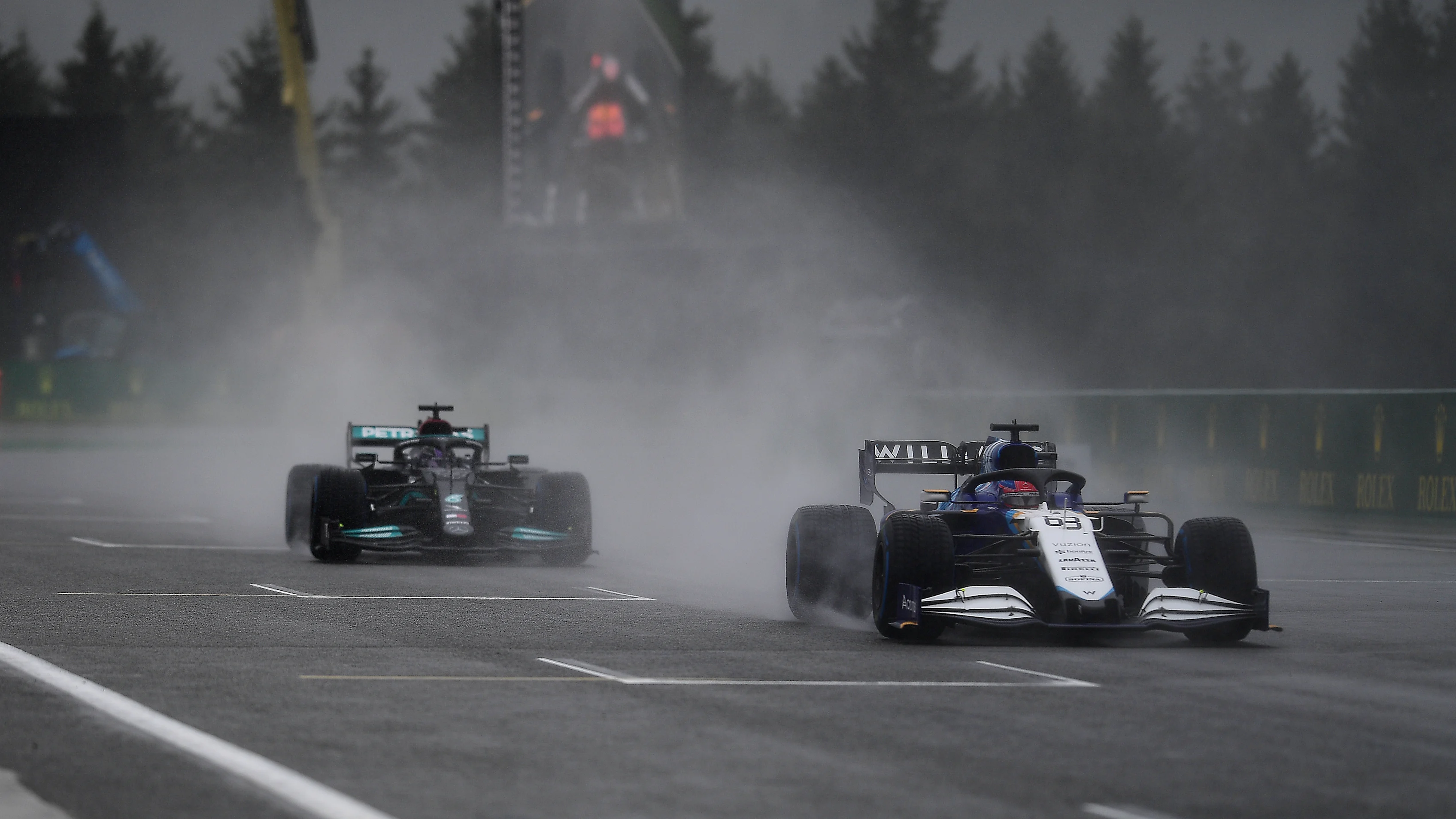 SPA, BELGIUM - AUGUST 29: George Russell of Great Britain driving the (63) Williams Racing FW43B