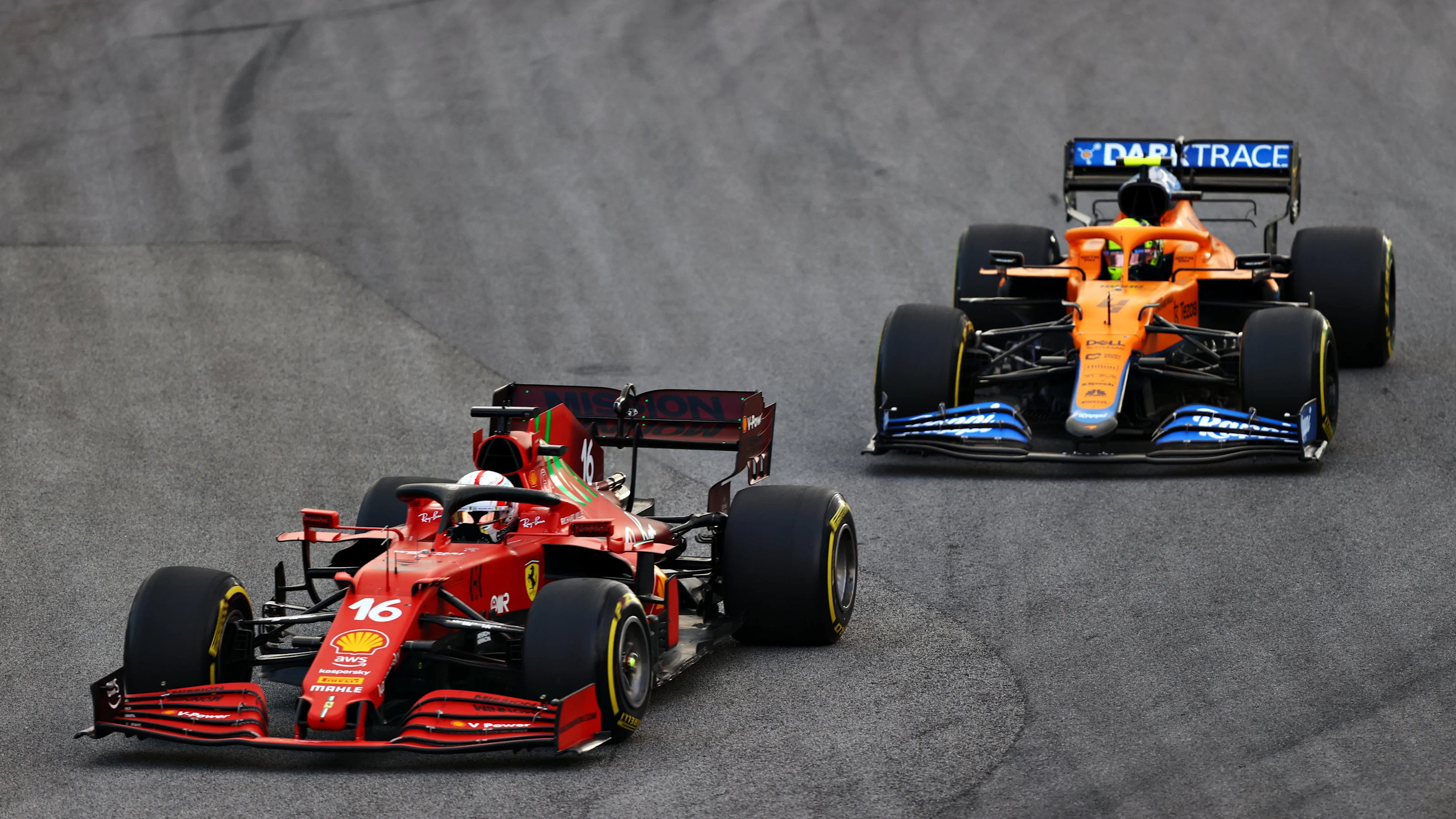 SAO PAULO, BRAZIL - NOVEMBER 13: Charles Leclerc of Monaco driving the (16) Scuderia Ferrari SF21