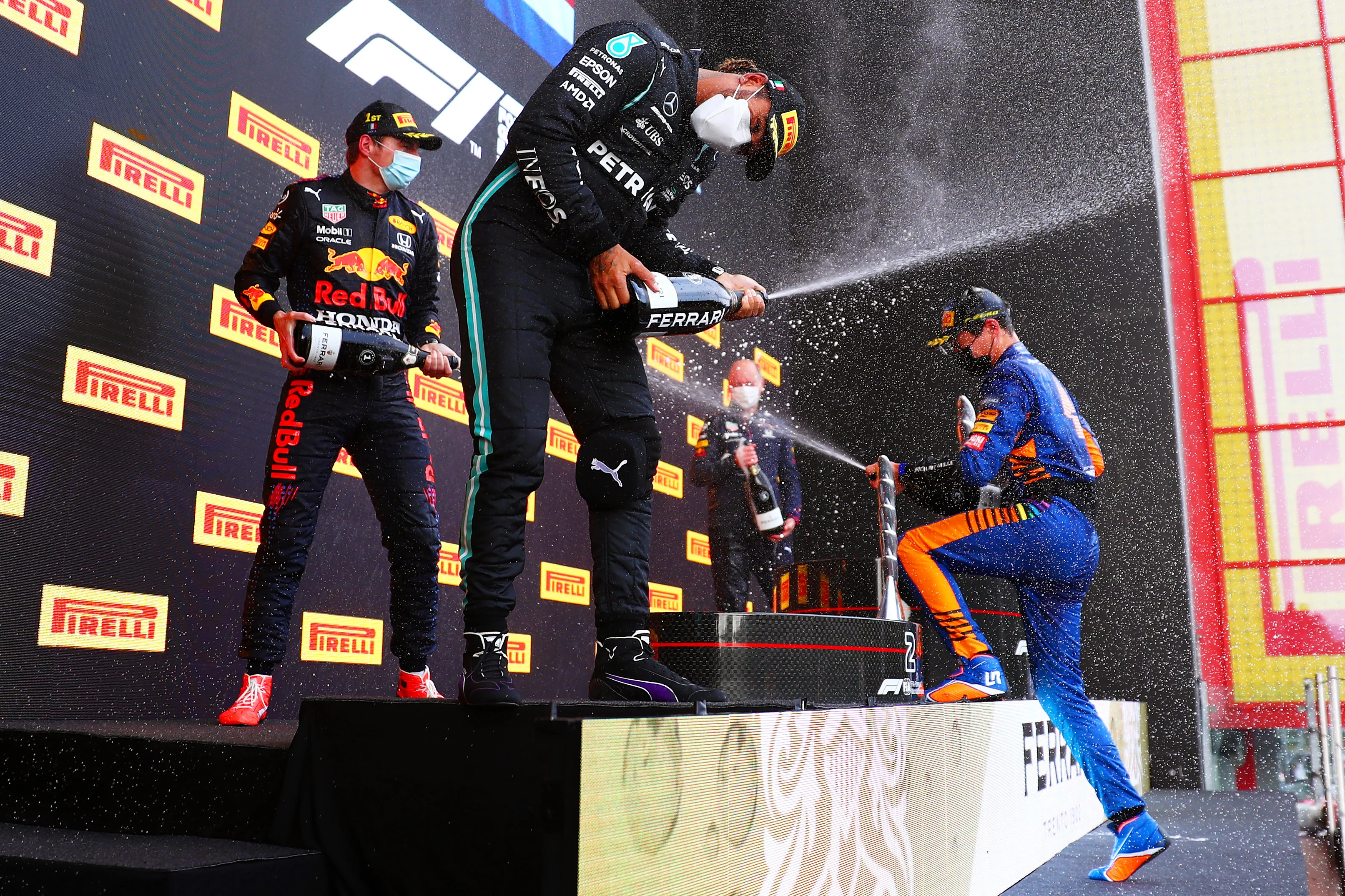 IMOLA, ITALY - APRIL 18: Max Verstappen of the Netherlands and Red Bull Racing celebrates on the