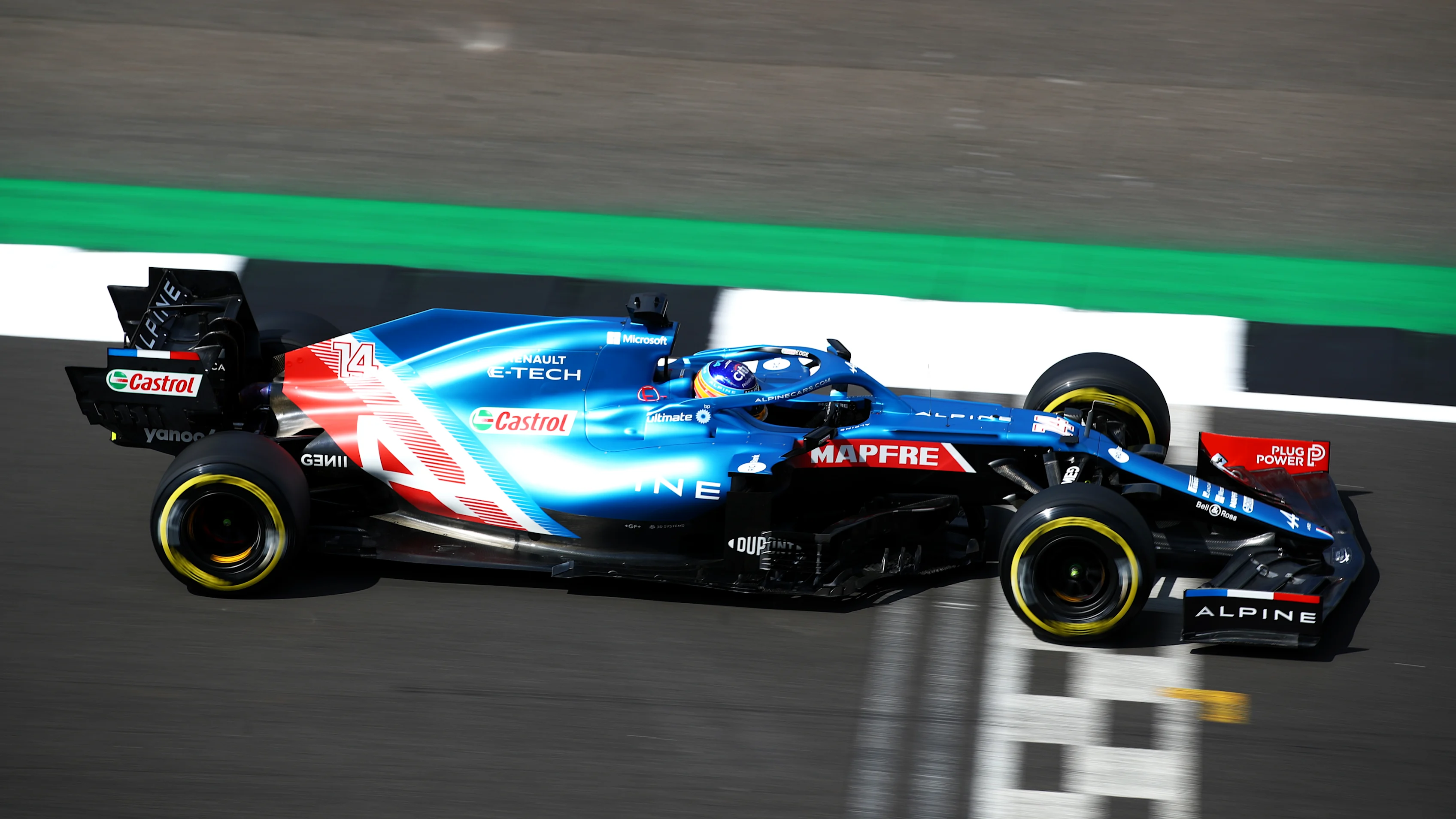 NORTHAMPTON, ENGLAND - JULY 16: Fernando Alonso of Spain driving the (14) Alpine A521 Renault