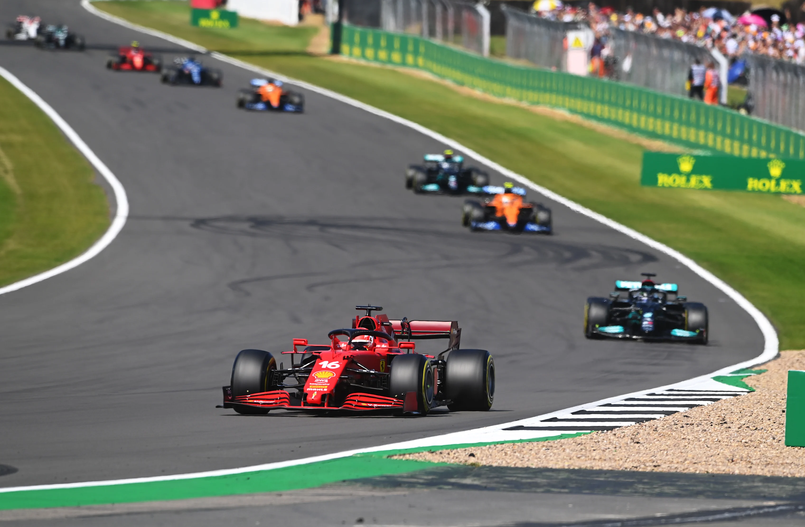 NORTHAMPTON, ENGLAND - JULY 18: Charles Leclerc of Monaco driving the (16) Scuderia Ferrari SF21