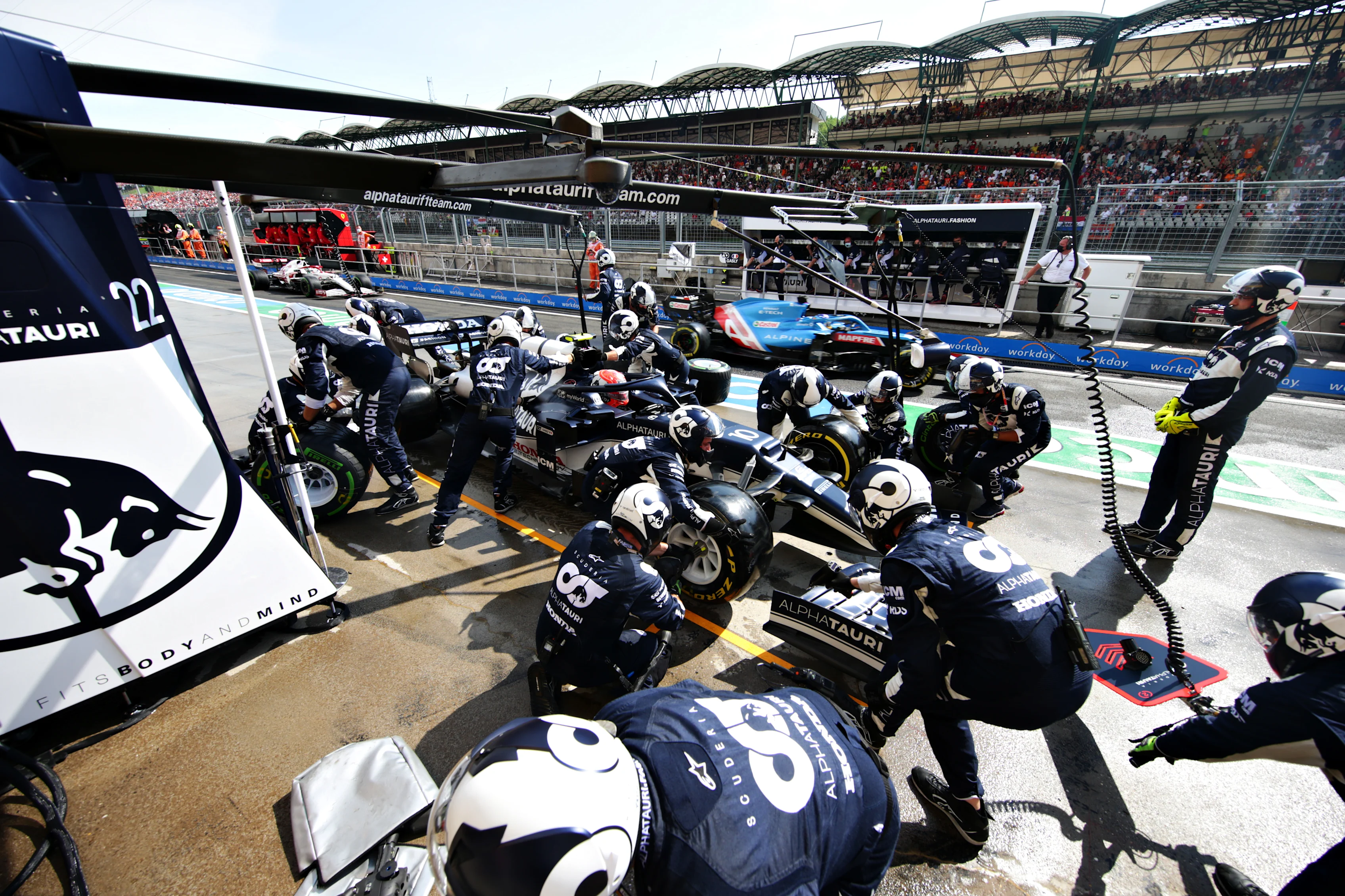BUDAPEST, HUNGARY - AUGUST 01: Pierre Gasly of France driving the (10) Scuderia AlphaTauri AT02