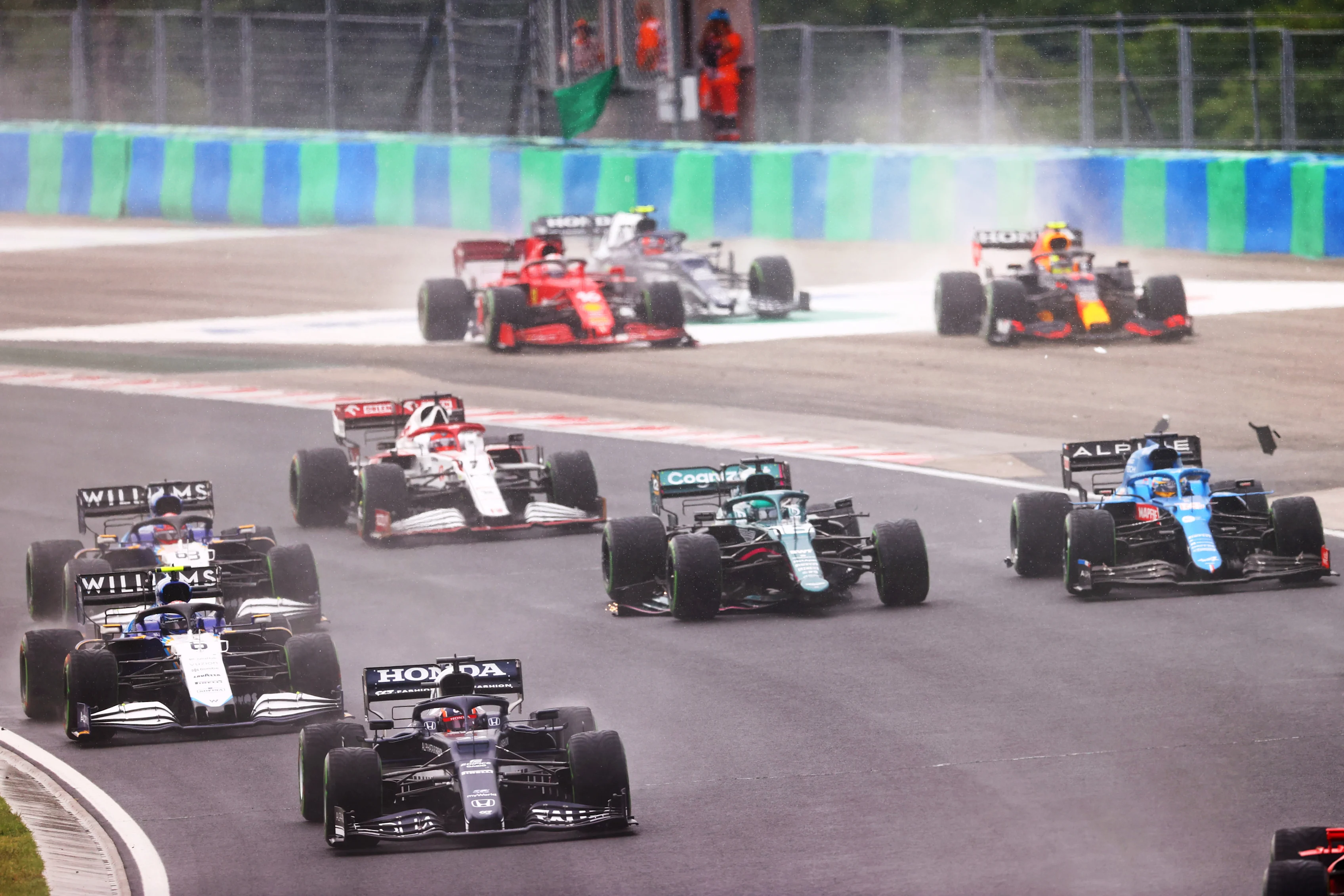 BUDAPEST, HUNGARY - AUGUST 01:  Yuki Tsunoda of Japan driving the (22) Scuderia AlphaTauri AT02