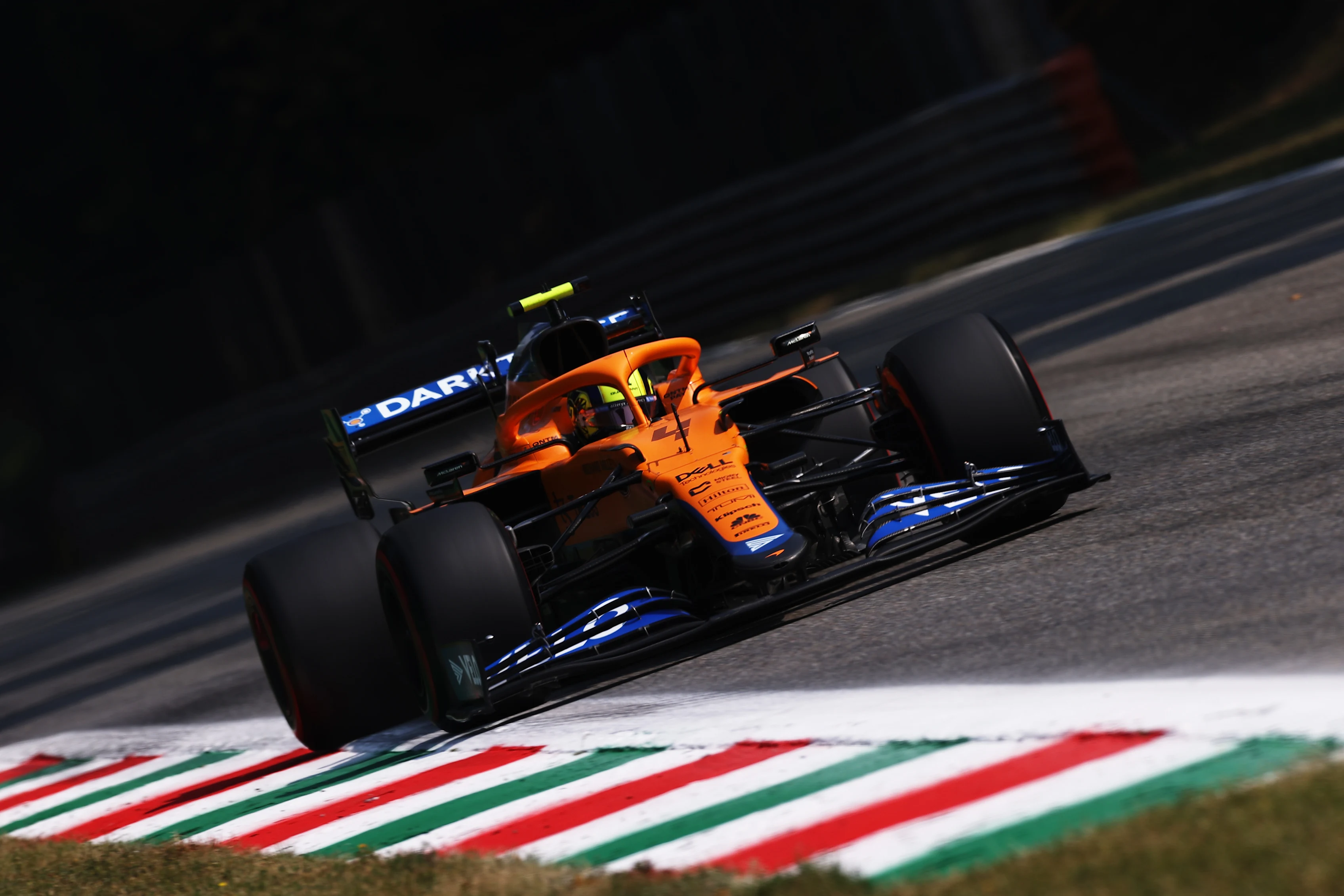 MONZA, ITALY - SEPTEMBER 11: Lando Norris of Great Britain driving the (4) McLaren F1 Team MCL35M Mercedes during practice ahead of the F1 Grand Prix of Italy at Autodromo di Monza on September 11, 2021 in Monza, Italy. (Photo by Lars Baron/Getty Images)