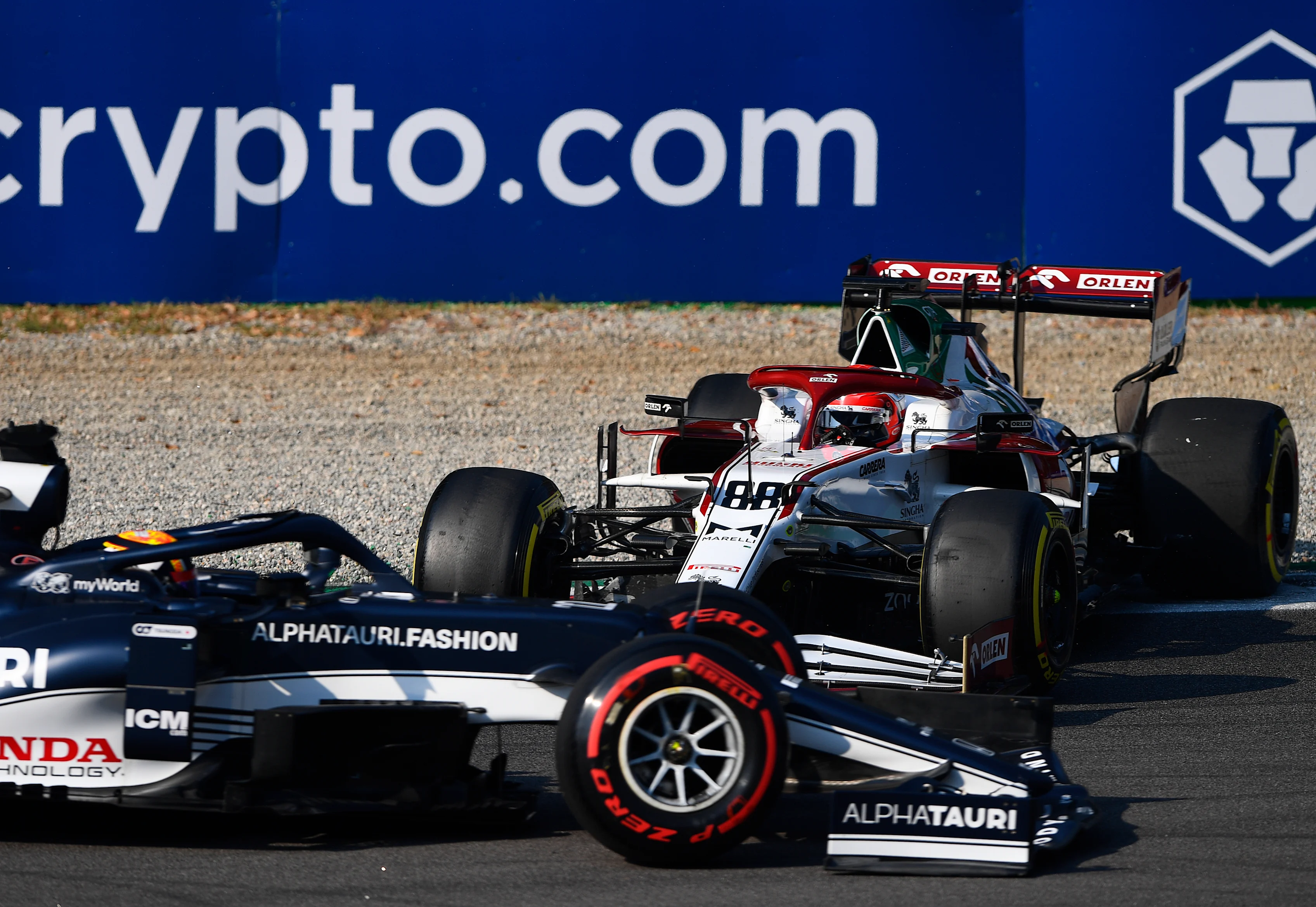 MONZA, ITALY - SEPTEMBER 11: Robert Kubica of Poland driving the (88) Alfa Romeo Racing C41 Ferrari spins during the Sprint ahead of the F1 Grand Prix of Italy at Autodromo di Monza on September 11, 2021 in Monza, Italy. (Photo by Rudy Carezzevoli/Getty Images)