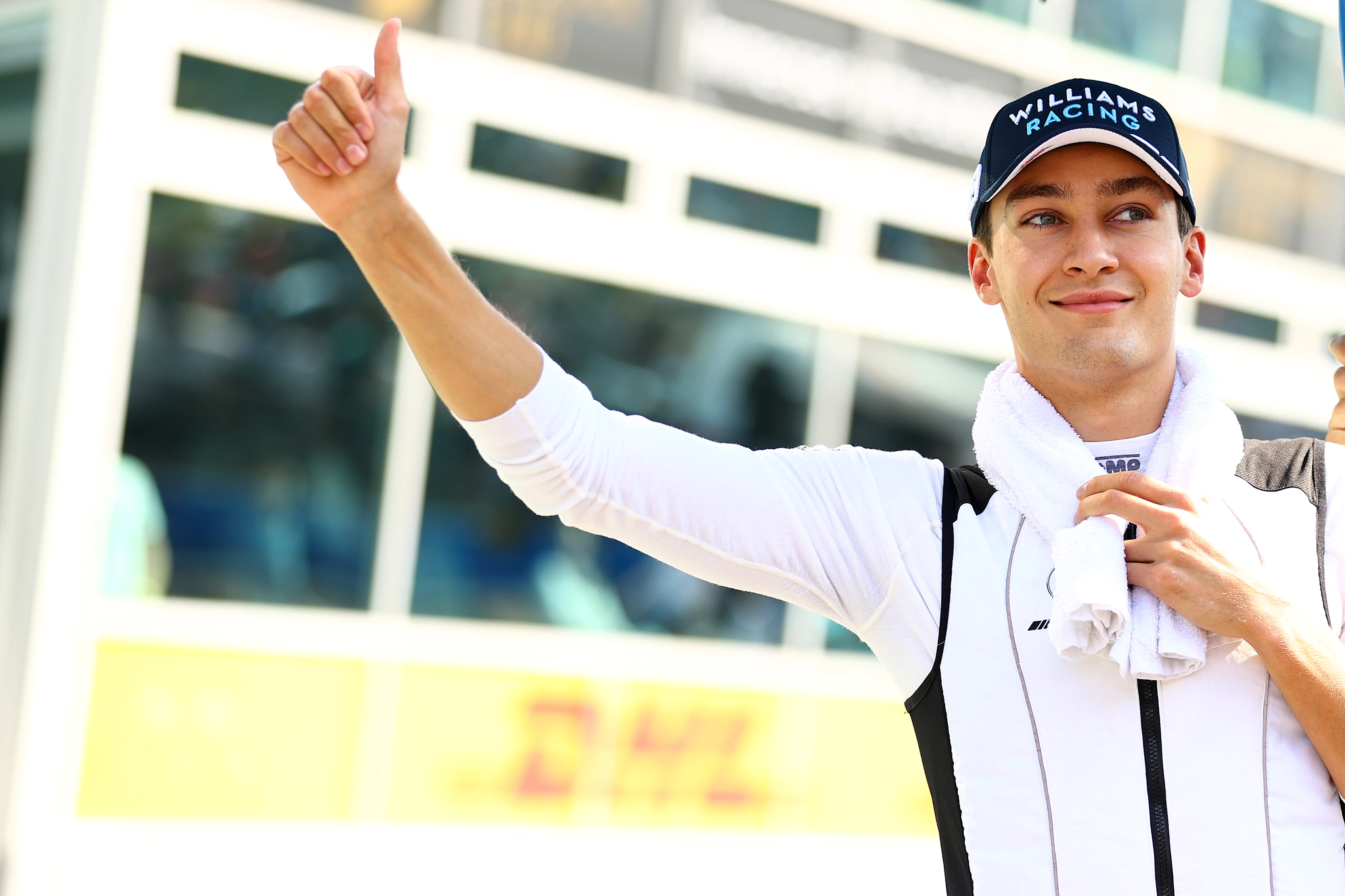 MONZA, ITALY - SEPTEMBER 11: George Russell of Great Britain and Williams prepares to drive on the grid during the Sprint ahead of the F1 Grand Prix of Italy at Autodromo di Monza on September 11, 2021 in Monza, Italy. (Photo by Bryn Lennon/Getty Images)