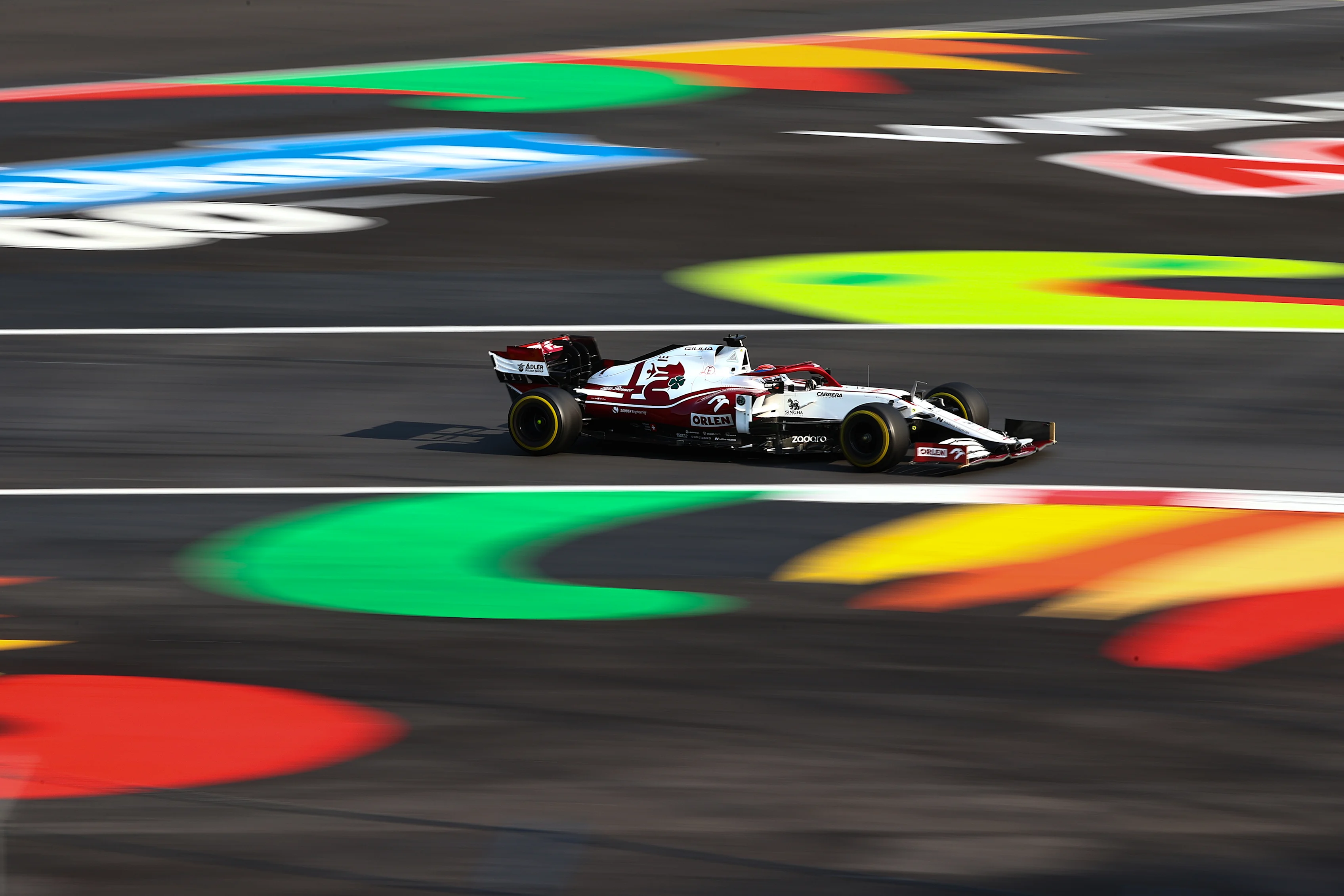 MEXICO CITY, MEXICO - NOVEMBER 05: Kimi Raikkonen of Finland driving the (7) Alfa Romeo Racing C41 Ferrari during practice ahead of the F1 Grand Prix of Mexico at Autodromo Hermanos Rodriguez on November 05, 2021 in Mexico City, Mexico. (Photo by Mark Thompson/Getty Images)