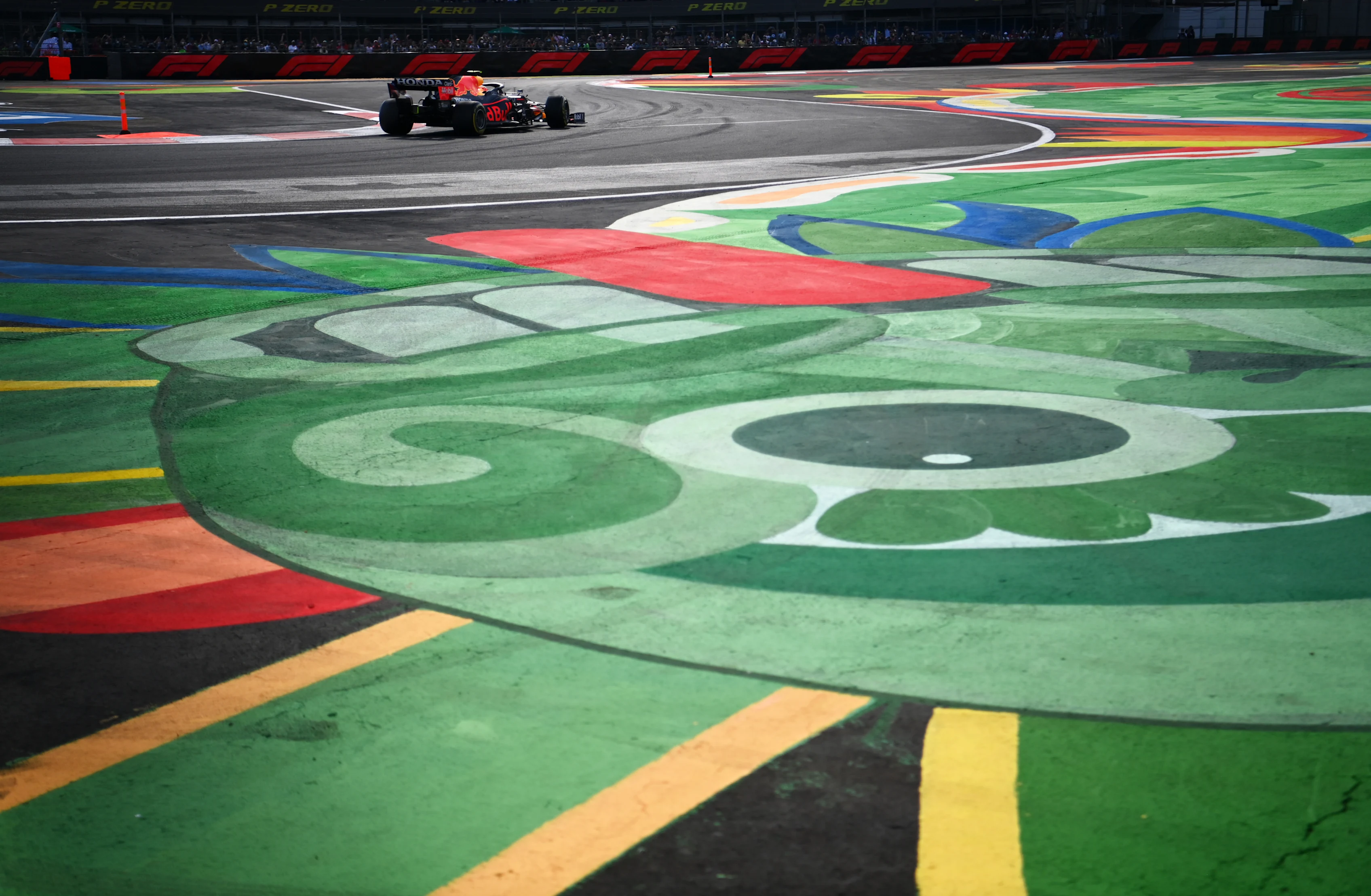 MEXICO CITY, MEXICO - NOVEMBER 05: Sergio Perez of Mexico driving the (11) Red Bull Racing RB16B