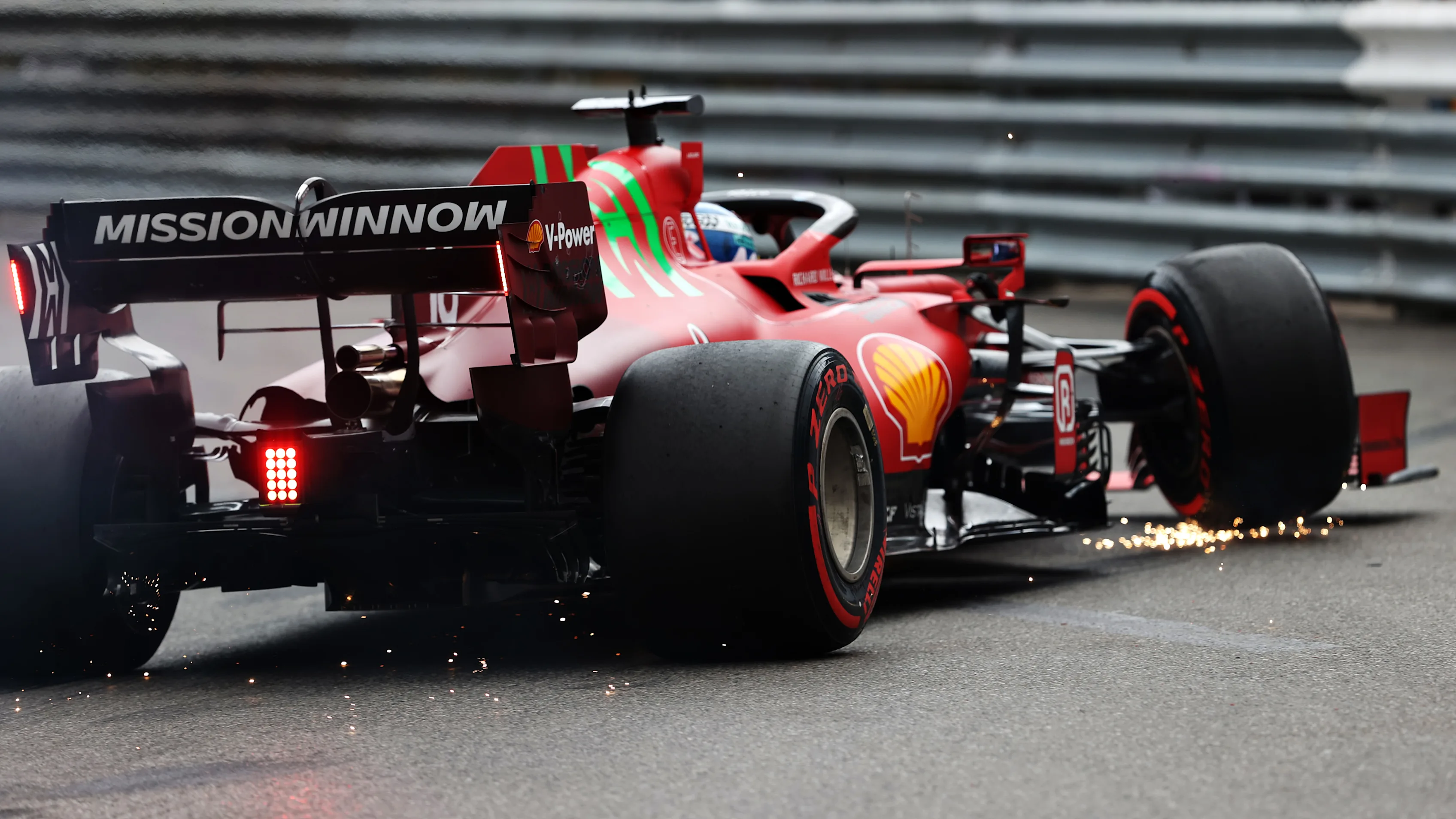 MONTE-CARLO, MONACO - MAY 22: Pole position qualifier Charles Leclerc of Monaco and Ferrari crashes during qualifying for the F1 Grand Prix of Monaco at Circuit de Monaco on May 22, 2021 in Monte-Carlo, Monaco. (Photo by Clive Rose - Formula 1/Formula 1 via Getty Images)