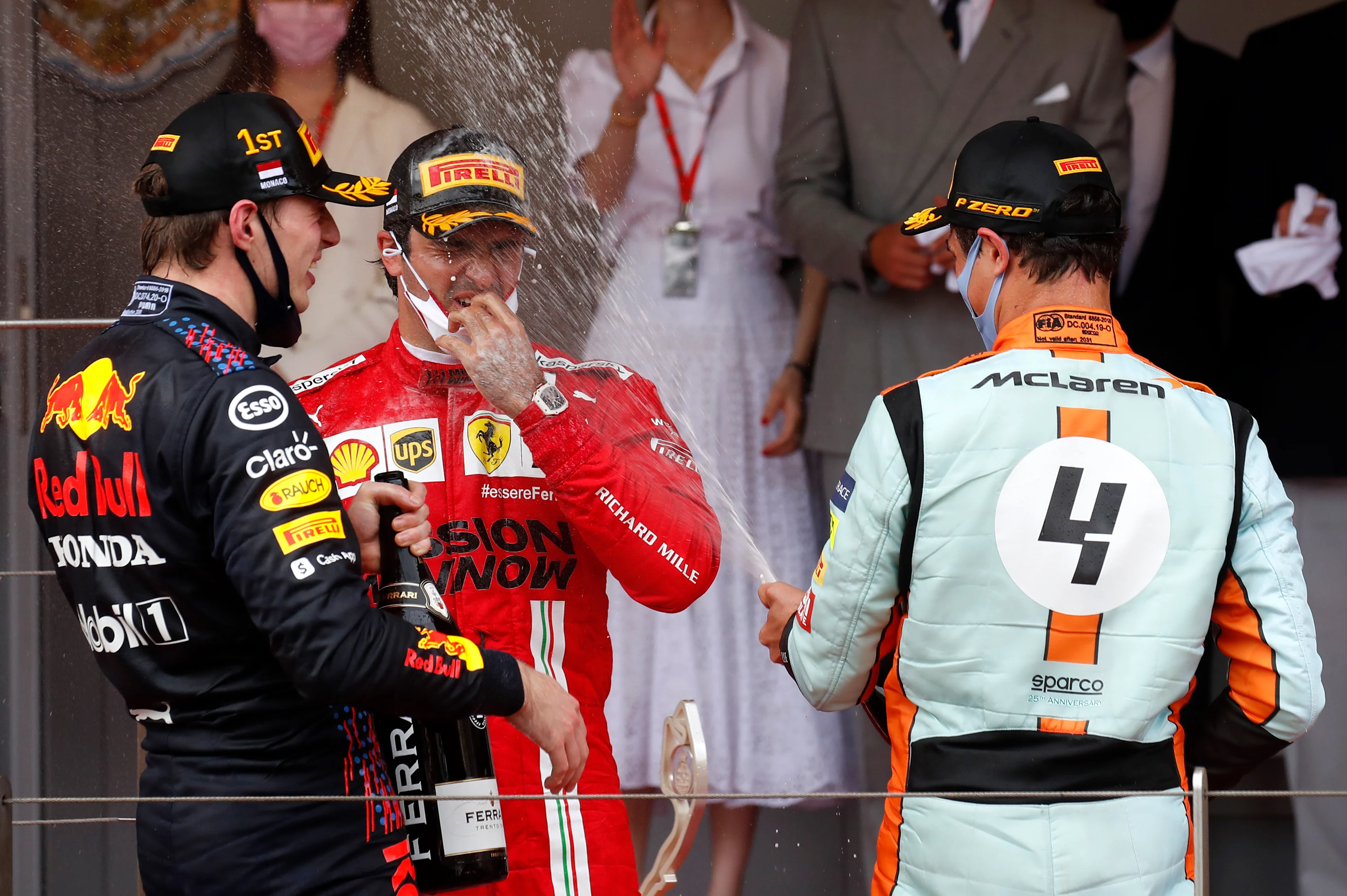 MONTE-CARLO, MONACO - MAY 23: Race winner Max Verstappen of Netherlands and Red Bull Racing, second