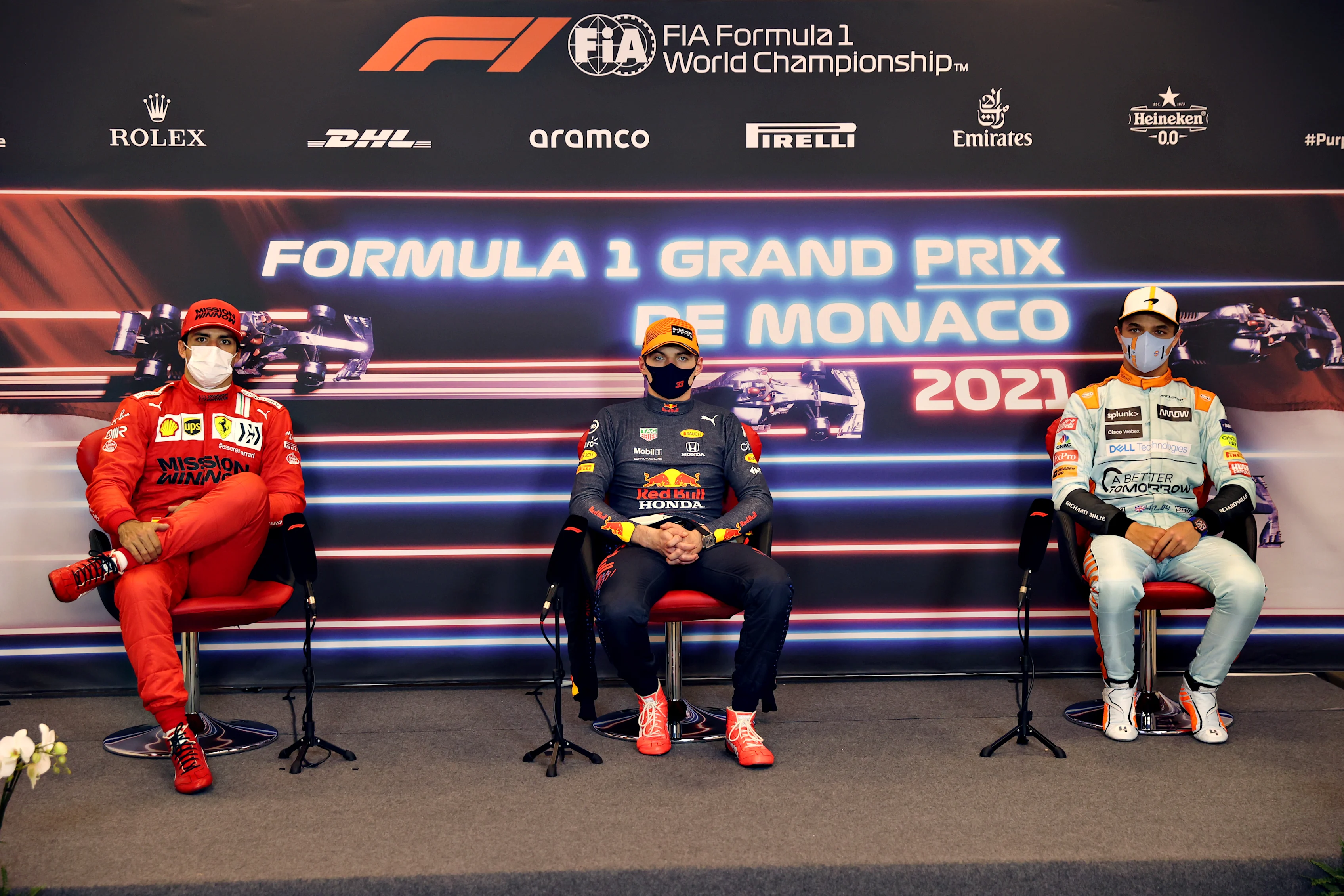 MONTE-CARLO, MONACO - MAY 23: Race winner Max Verstappen of Netherlands and Red Bull Racing, second