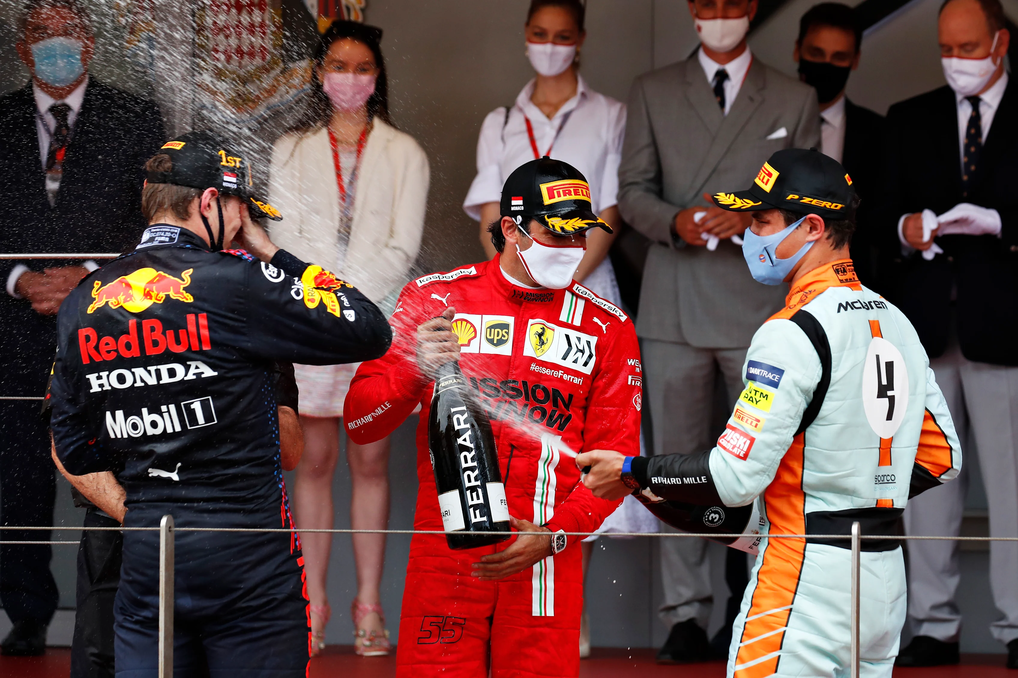 MONTE-CARLO, MONACO - MAY 23: Race winner Max Verstappen of Netherlands and Red Bull Racing, second