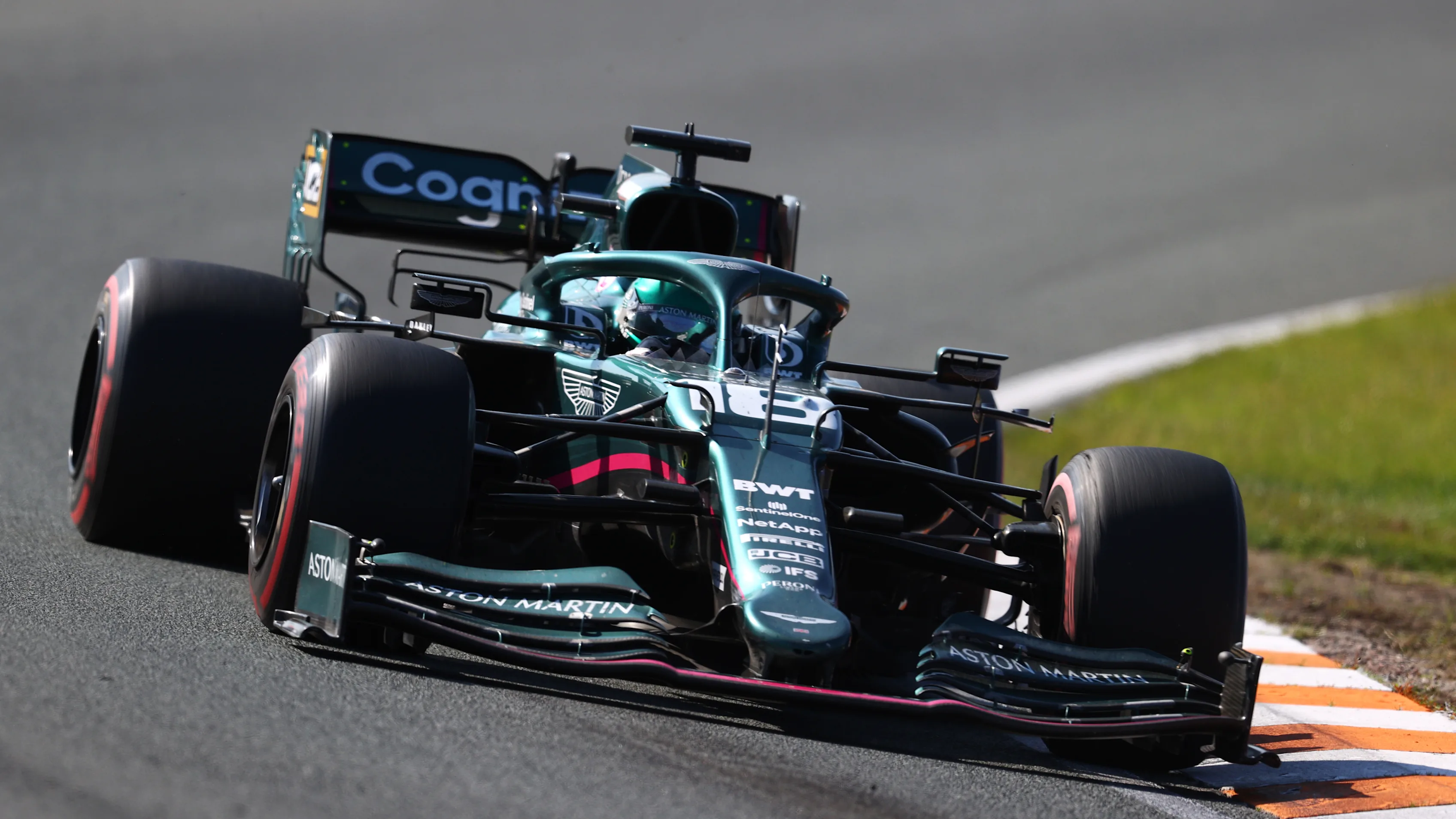 ZANDVOORT, NETHERLANDS - SEPTEMBER 05: Lance Stroll of Canada driving the (18) Aston Martin AMR21 Mercedes during the F1 Grand Prix of The Netherlands at Circuit Zandvoort on September 05, 2021 in Zandvoort, Netherlands. (Photo by Clive Rose - Formula 1/Formula 1 via Getty Images)