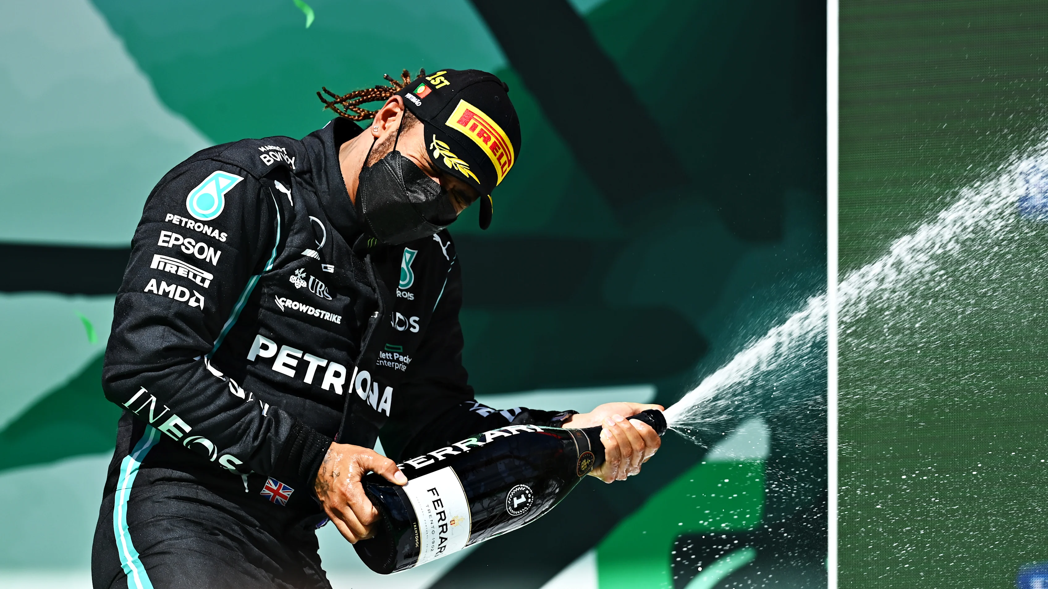 PORTIMAO, PORTUGAL - MAY 02: Race winner Lewis Hamilton of Great Britain and Mercedes GP celebrates