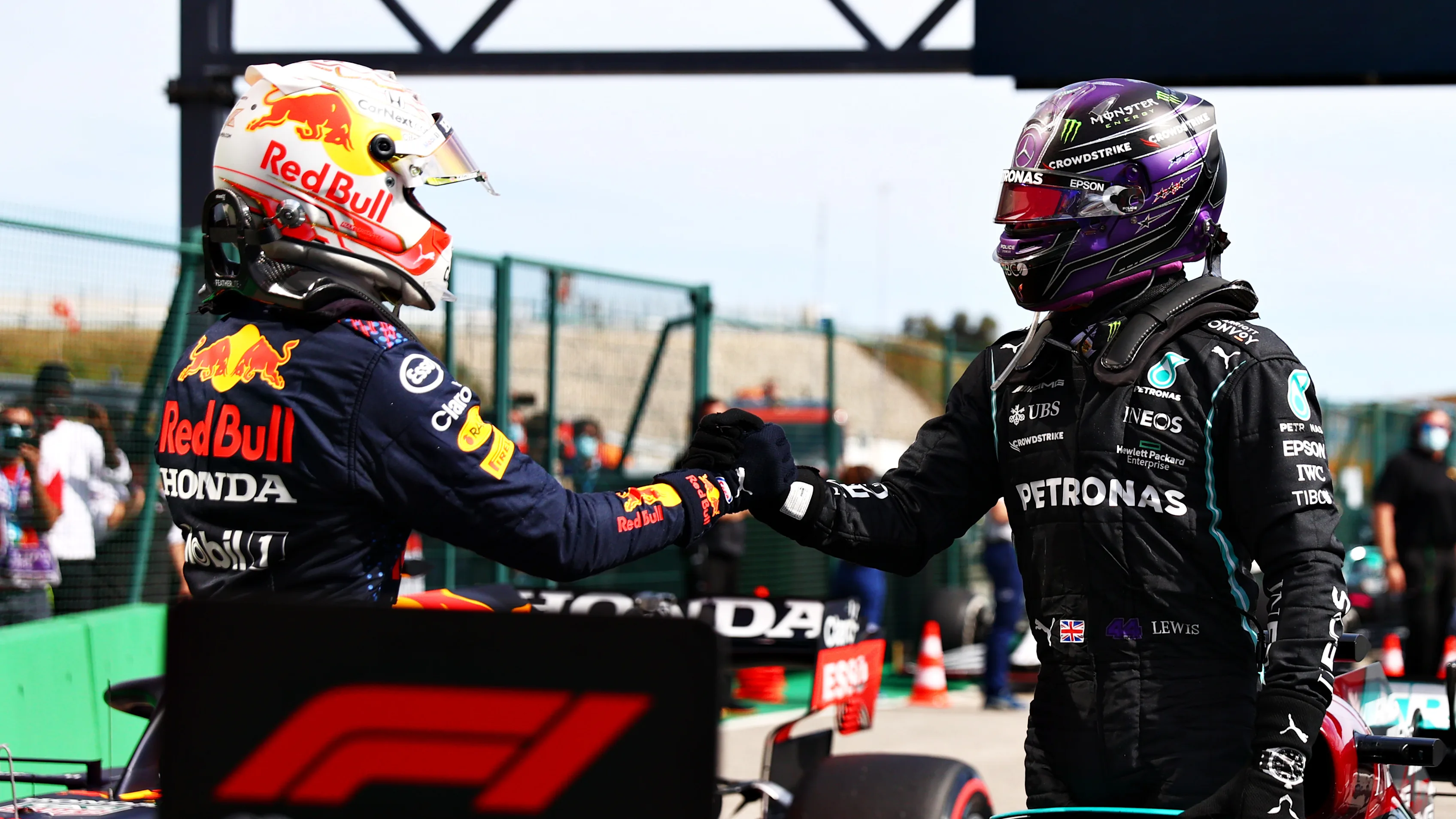PORTIMAO, PORTUGAL - MAY 02: Race winner Lewis Hamilton of Great Britain and Mercedes GP interacts