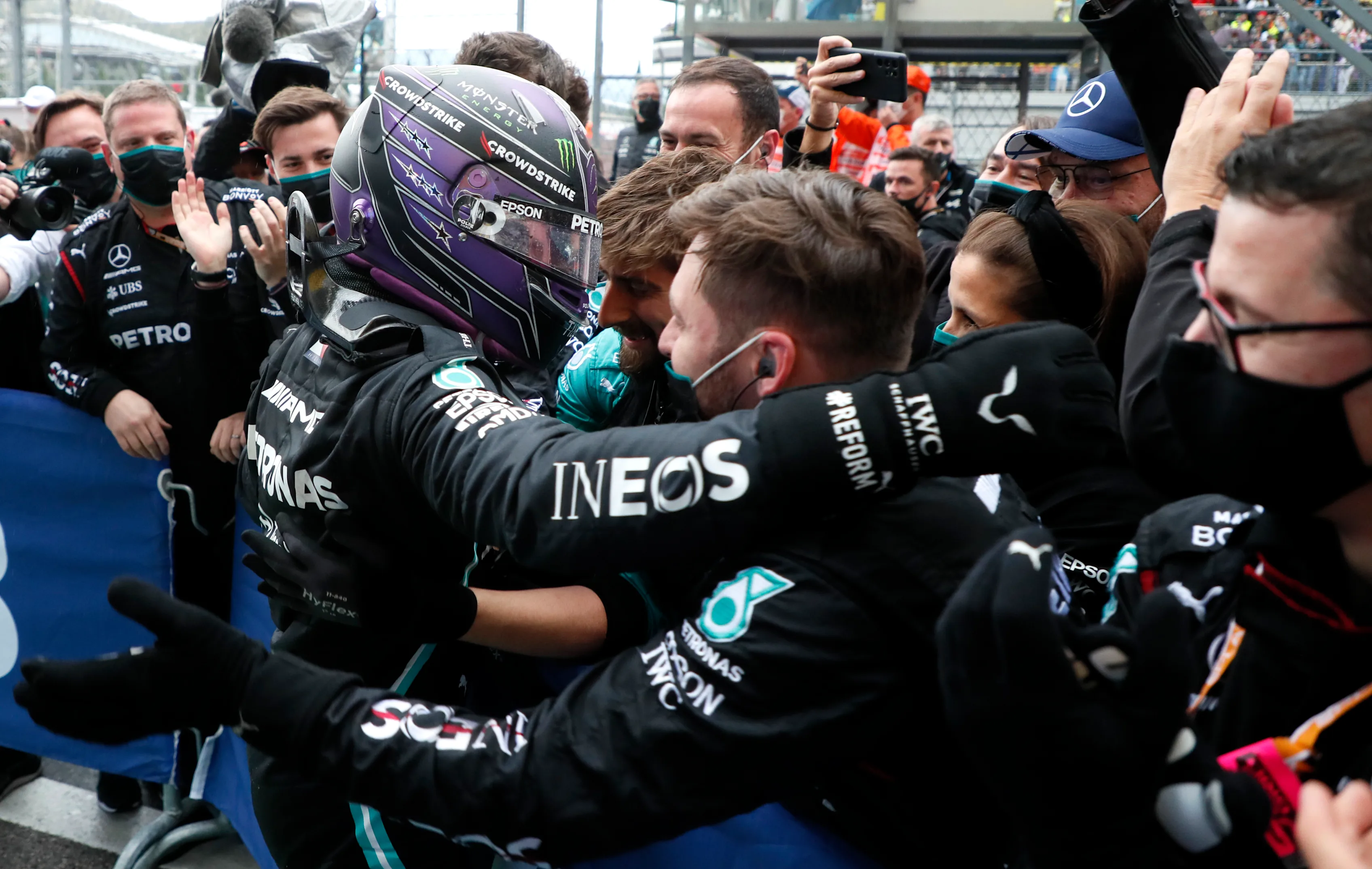 SOCHI, RUSSIA - SEPTEMBER 26: Race winner Lewis Hamilton of Great Britain and Mercedes GP