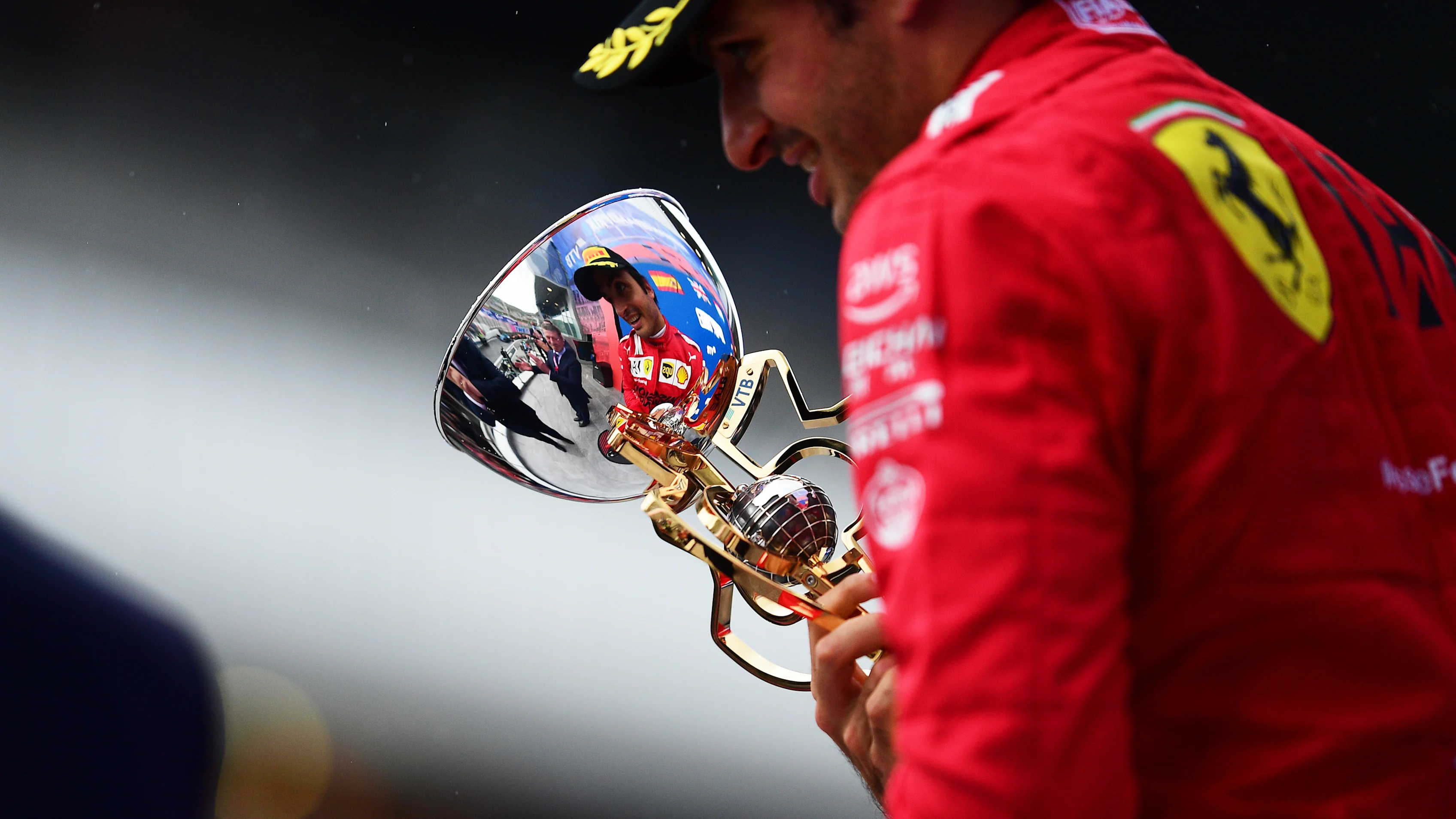 SOCHI, RUSSIA - SEPTEMBER 26: Third placed Carlos Sainz of Spain and Ferrari celebrates on the
