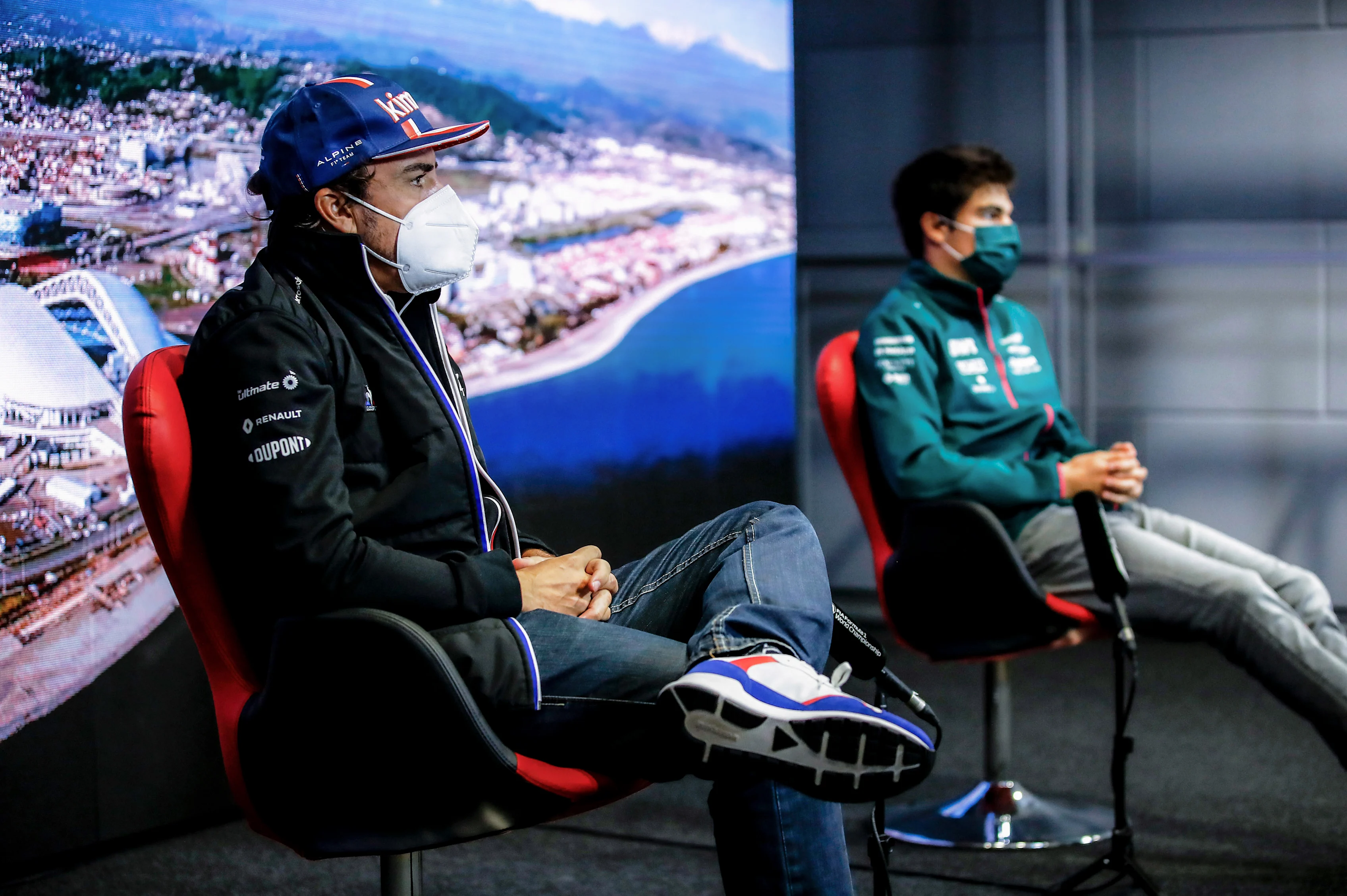 SOCHI, RUSSIA - SEPTEMBER 23: Fernando Alonso of Spain and Alpine F1 Team and Lance Stroll of