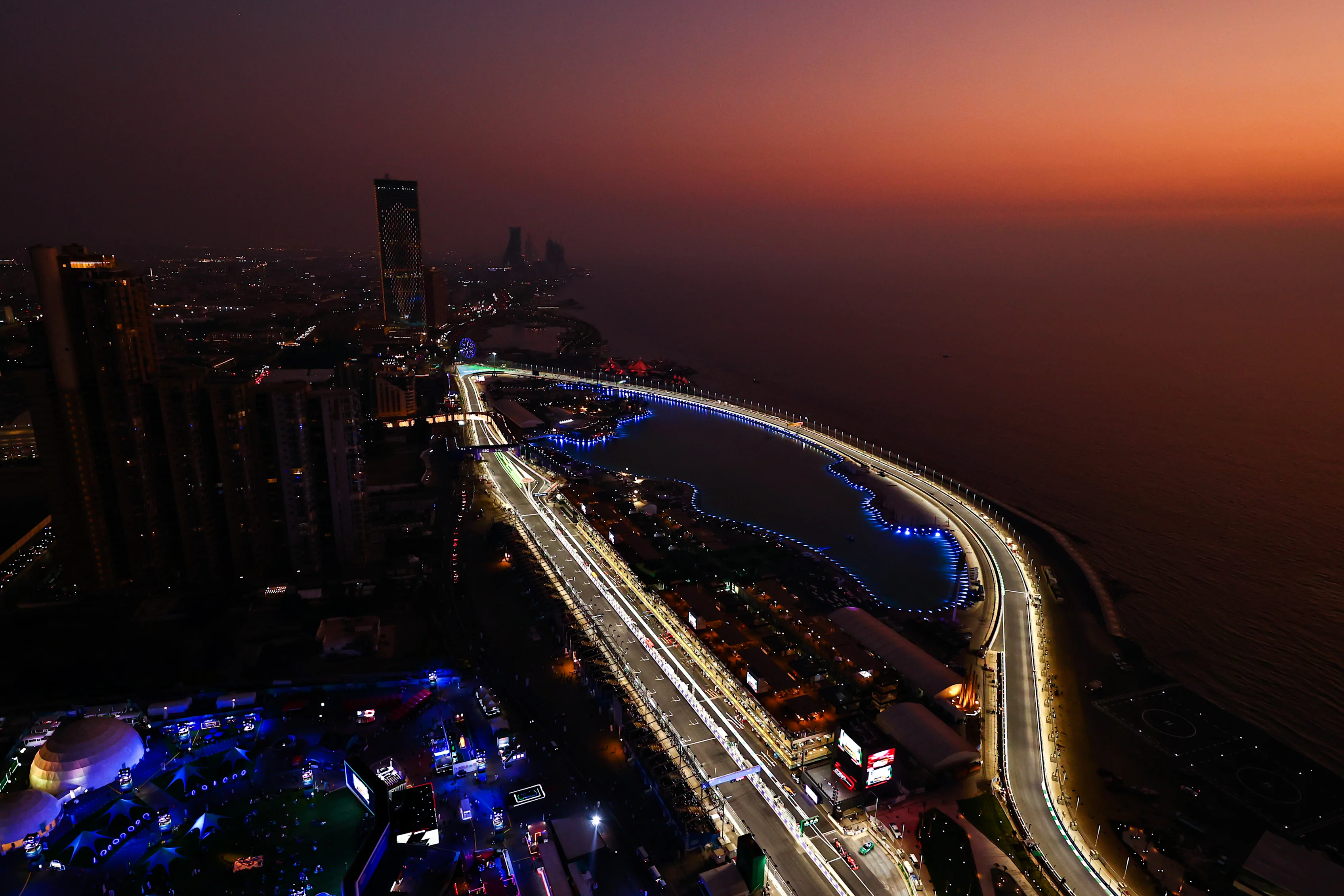 JEDDAH, SAUDI ARABIA - DECEMBER 04: A general view showing Charles Leclerc of Monaco driving the