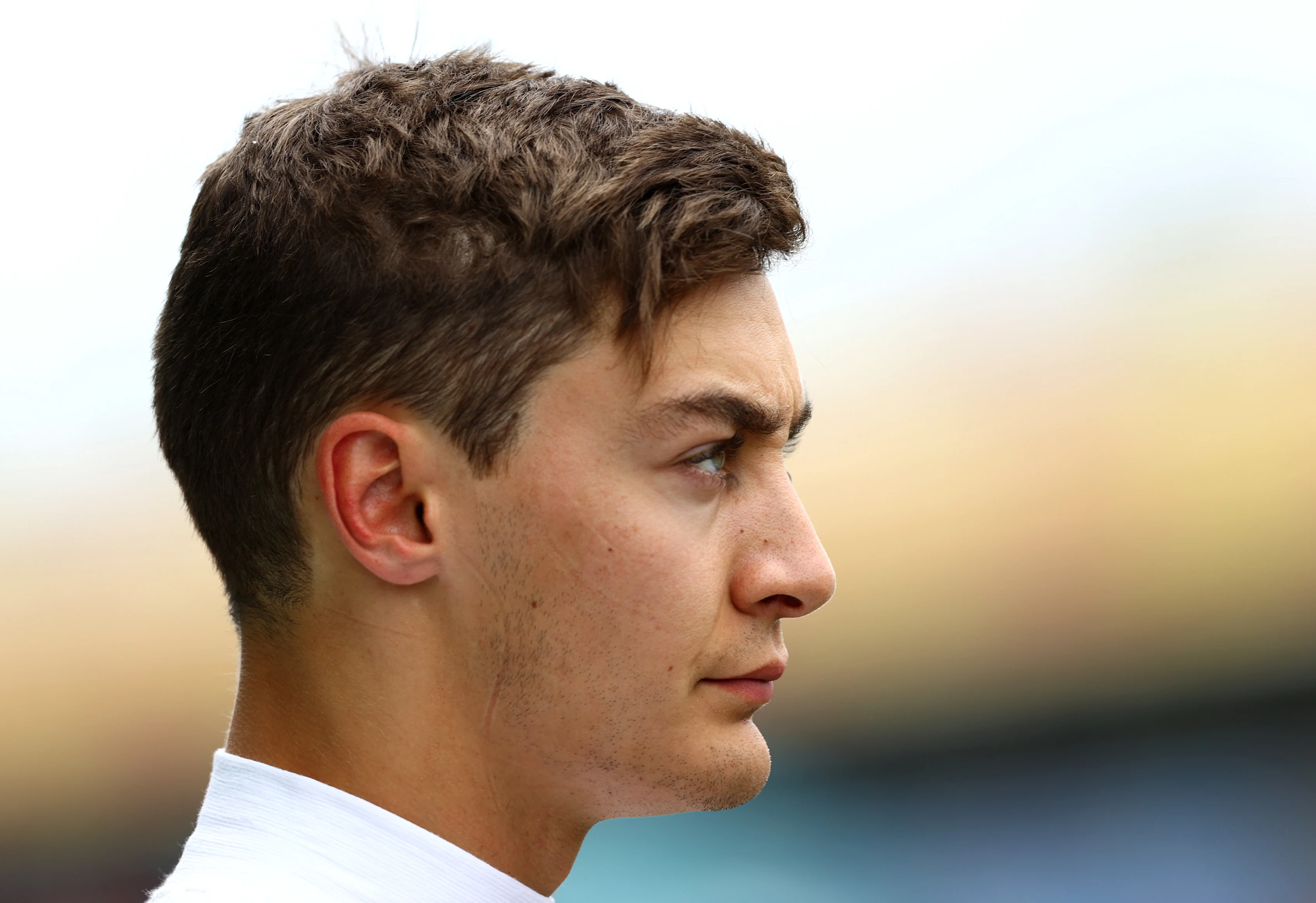 BARCELONA, SPAIN - MAY 09: George Russell of Great Britain and Williams looks on from the grid