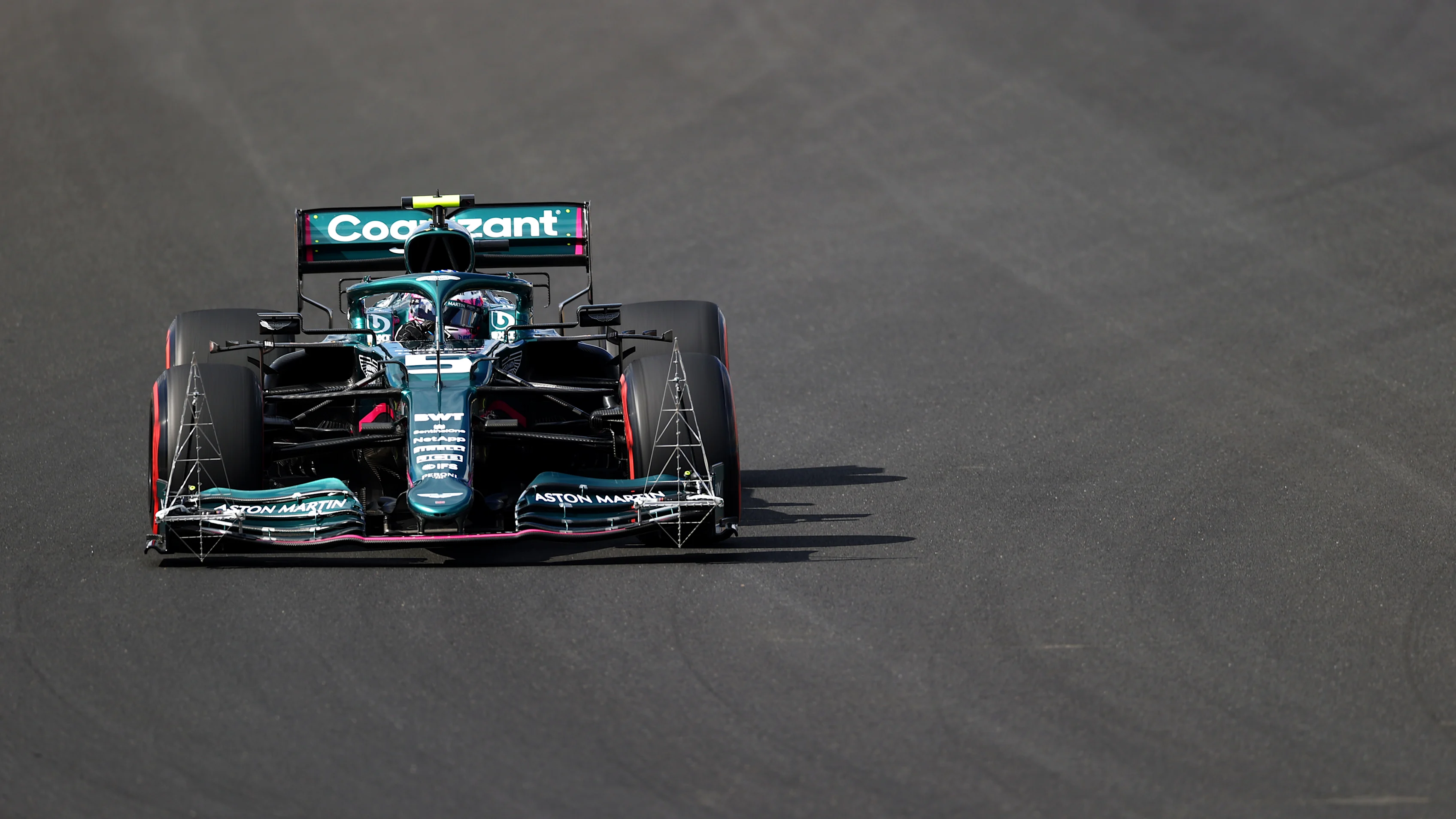 ISTANBUL, TURKEY - OCTOBER 08: Sebastian Vettel of Germany driving the (5) Aston Martin AMR21 Mercedes during practice ahead of the F1 Grand Prix of Turkey at Intercity Istanbul Park on October 08, 2021 in Istanbul, Turkey. (Photo by Dan Istitene - Formula 1/Formula 1 via Getty Images)