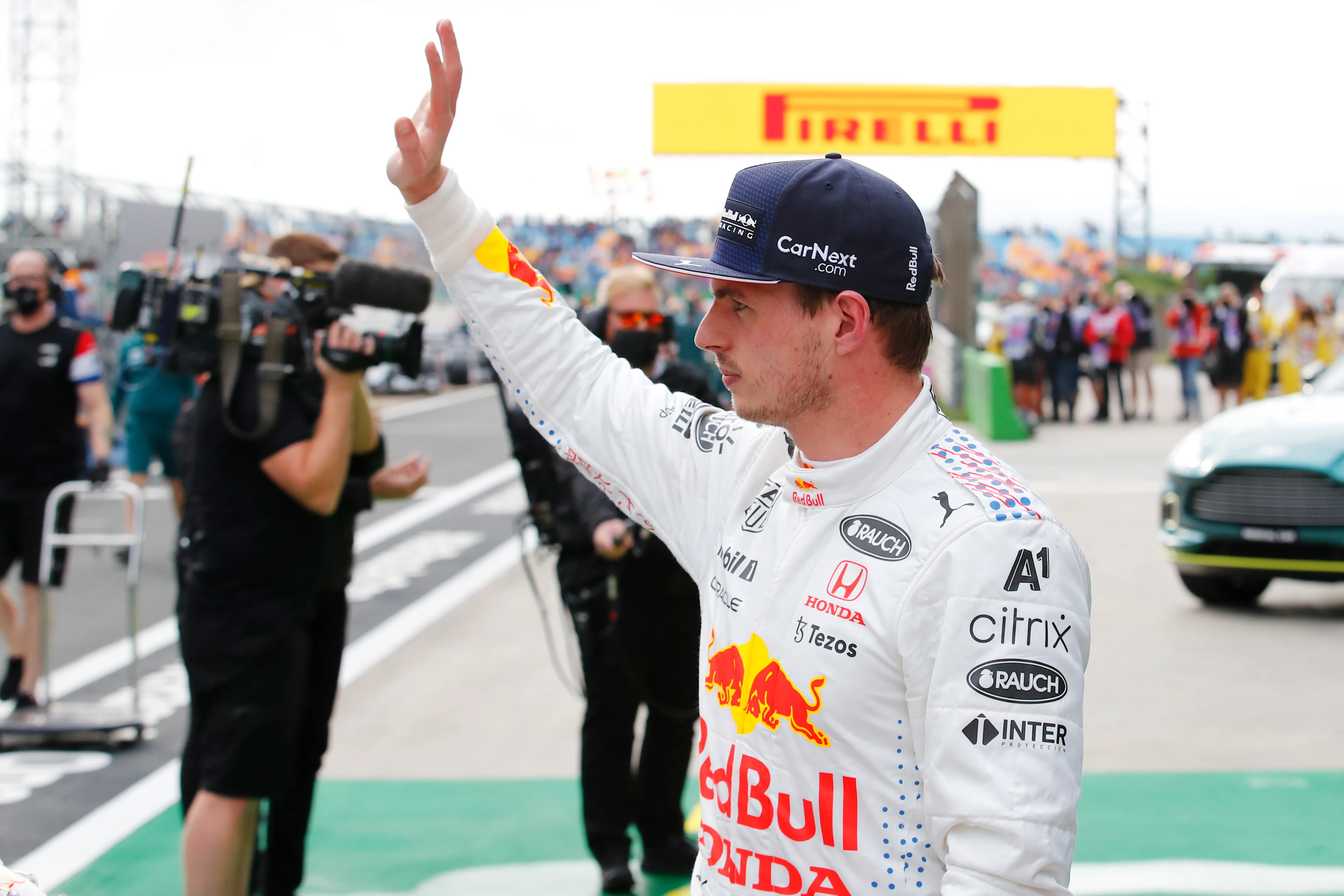 ISTANBUL, TURKEY - OCTOBER 09: Third place qualifier Max Verstappen of Netherlands and Red Bull Racing looks on in parc ferme during qualifying ahead of the F1 Grand Prix of Turkey at Intercity Istanbul Park on October 09, 2021 in Istanbul, Turkey. (Photo by Umit Bektas - Pool/Getty Images)