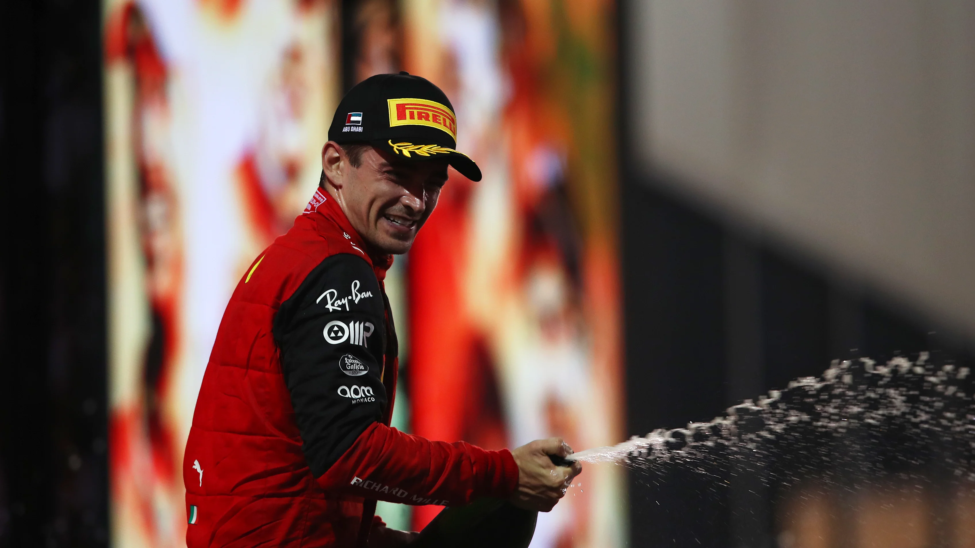 ABU DHABI, UNITED ARAB EMIRATES - NOVEMBER 20: Second placed Charles Leclerc of Monaco and Ferrari