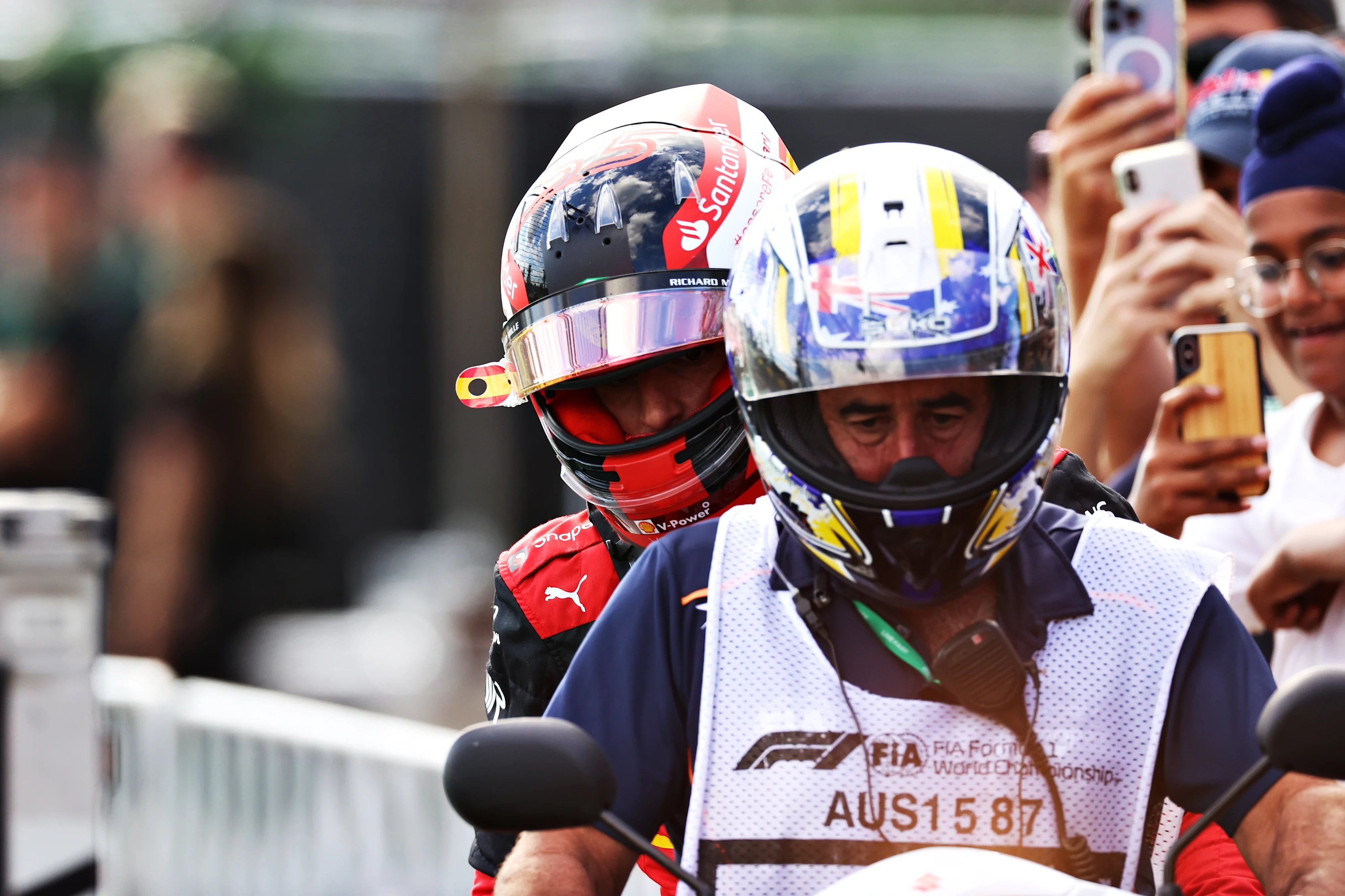 MELBOURNE, AUSTRALIA - APRIL 10: Carlos Sainz of Spain and Ferrari is recovered from the track