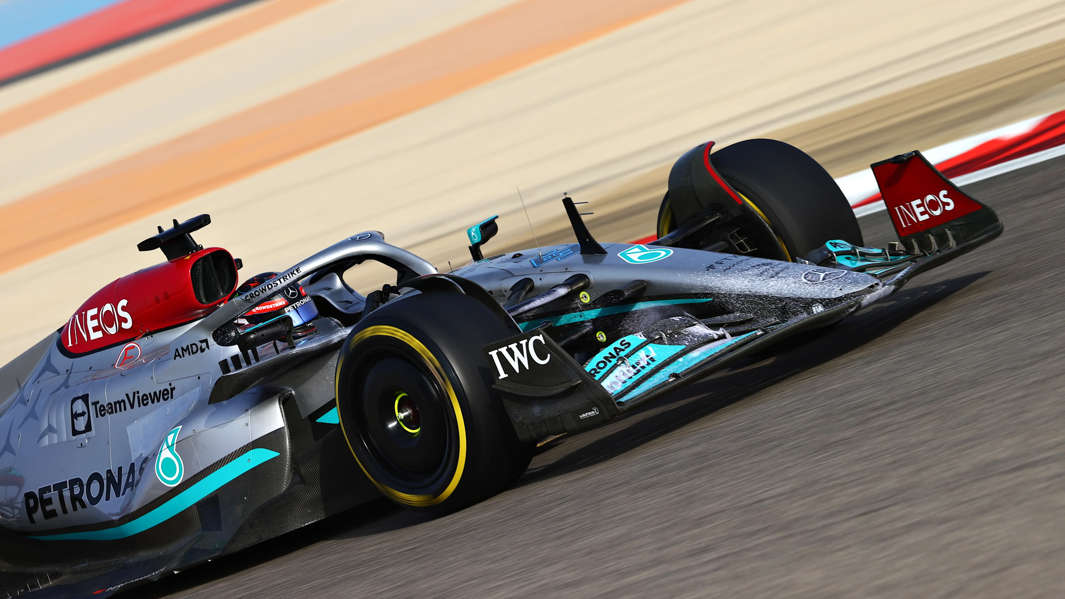 BAHRAIN, BAHRAIN - MARCH 12: George Russell of Great Britain driving the (63) Mercedes AMG Petronas