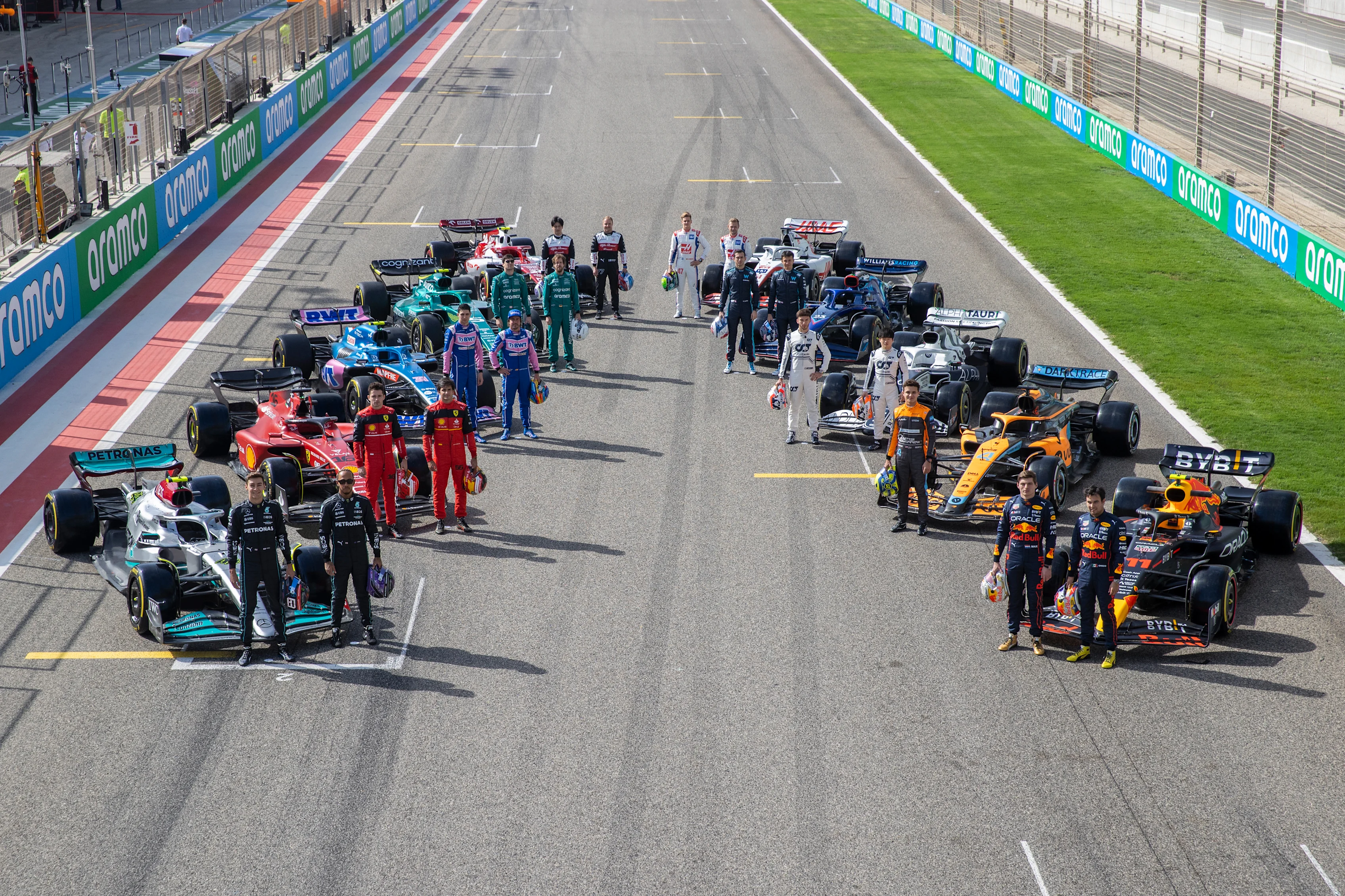 BAHRAIN, BAHRAIN - MARCH 10: (EDITORS NOTE: Image has been digitally retouched) The F1 drivers pose