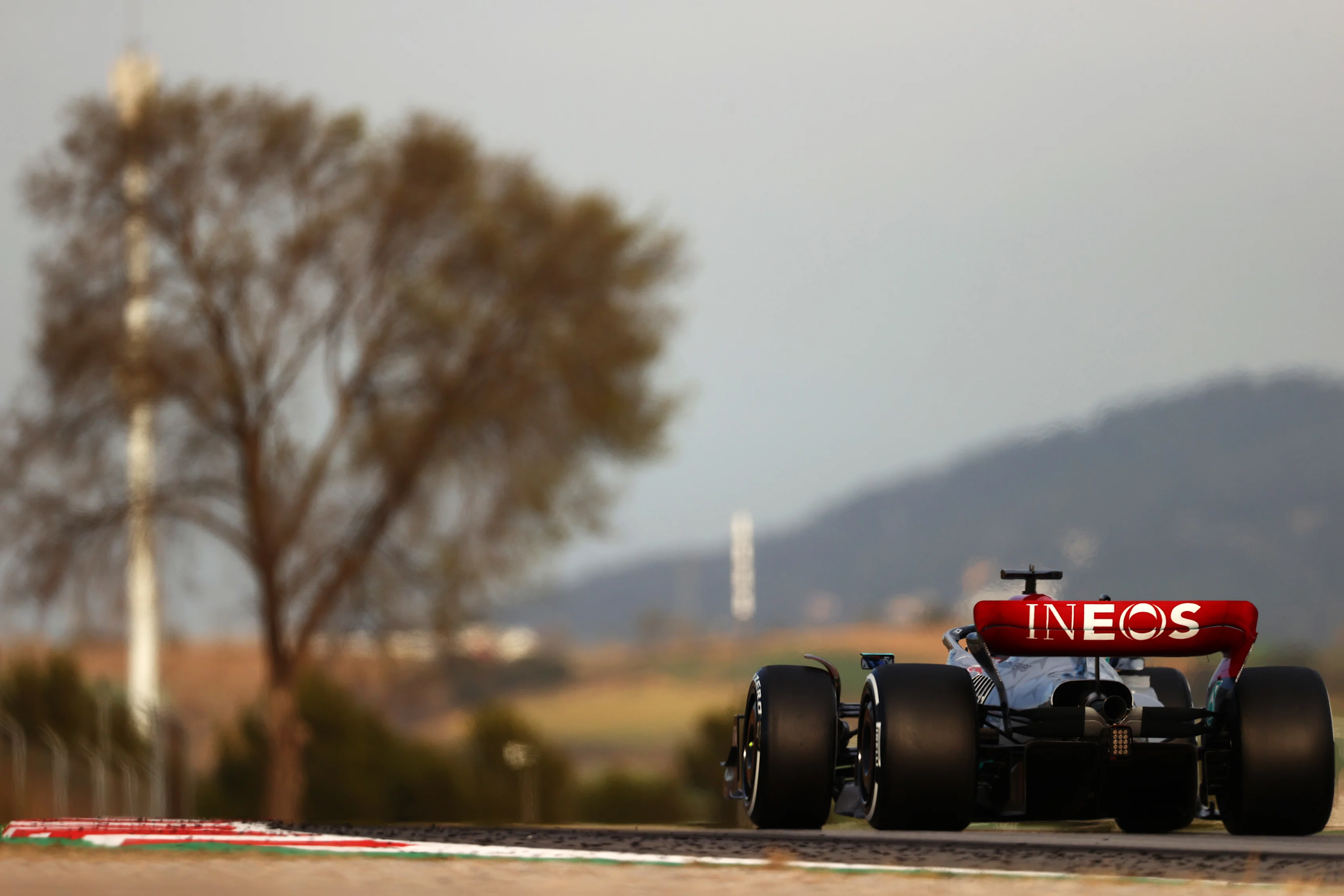BARCELONA, SPAIN - FEBRUARY 24: George Russell of Great Britain driving the (63) Mercedes AMG