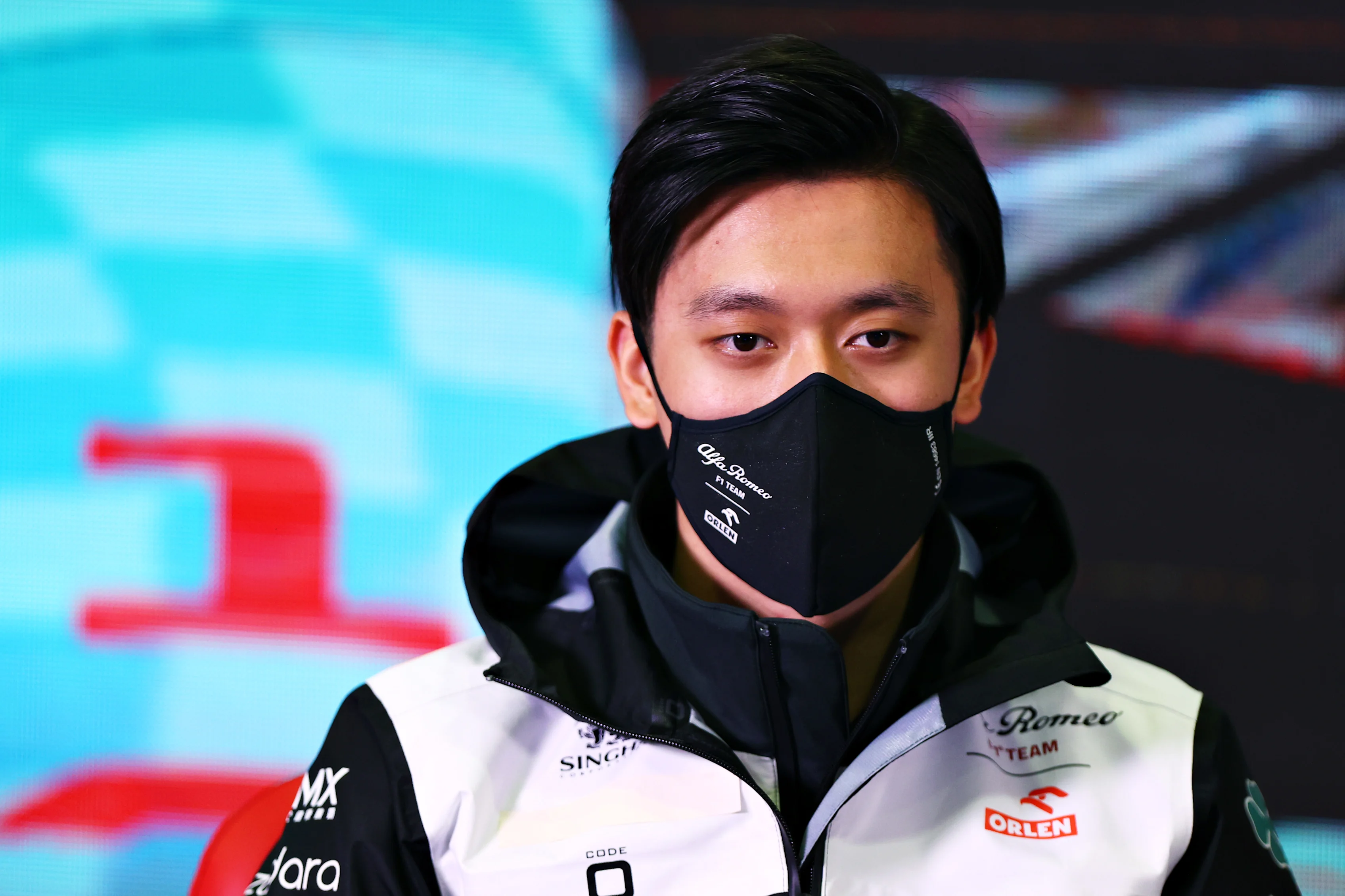 BARCELONA, SPAIN - FEBRUARY 23: Guanyu Zhou of China and Alfa Romeo F1 talks in the Drivers Press